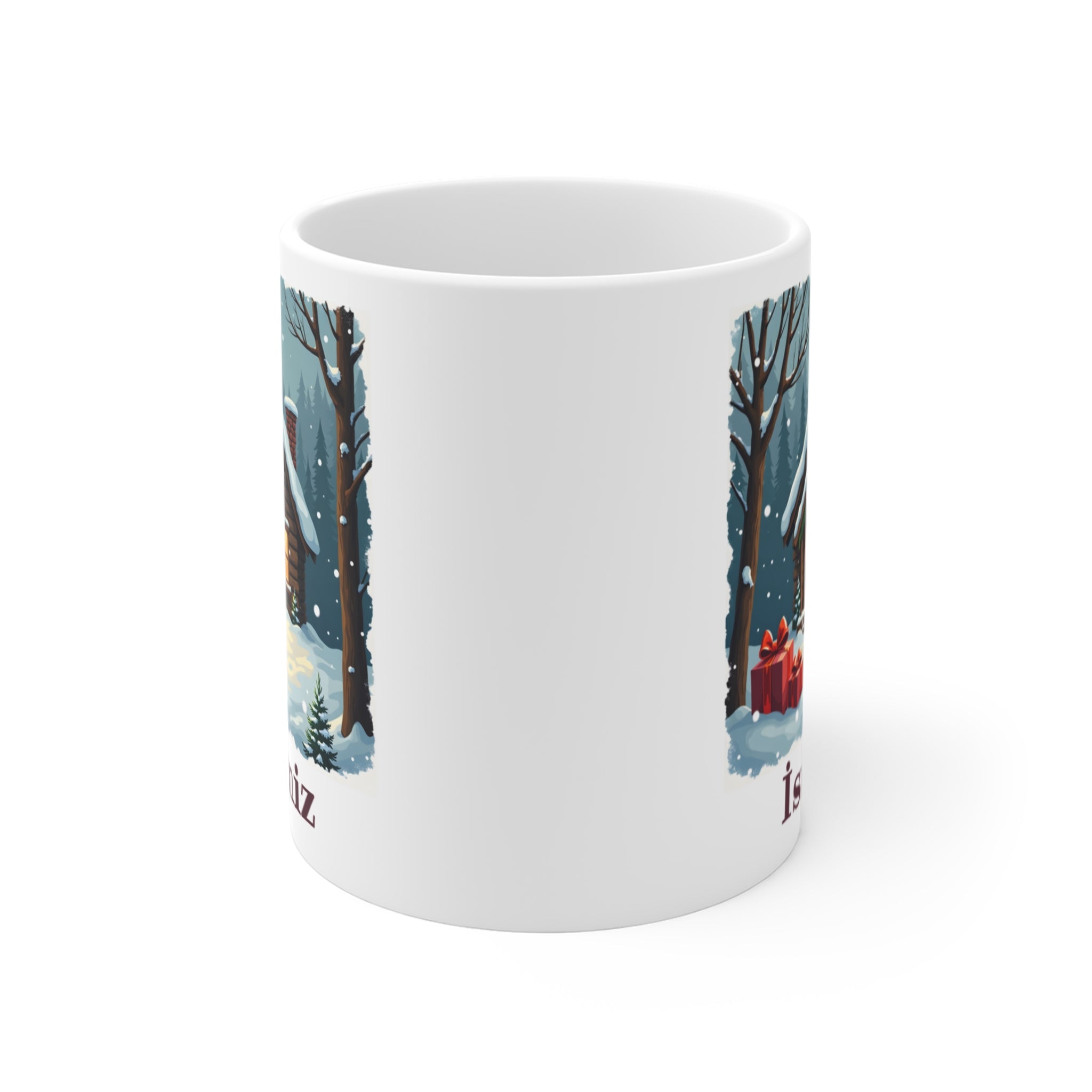 Kişiye Özel Yılbaşı Kütük Ev Tasarımlı Porselen Kupa