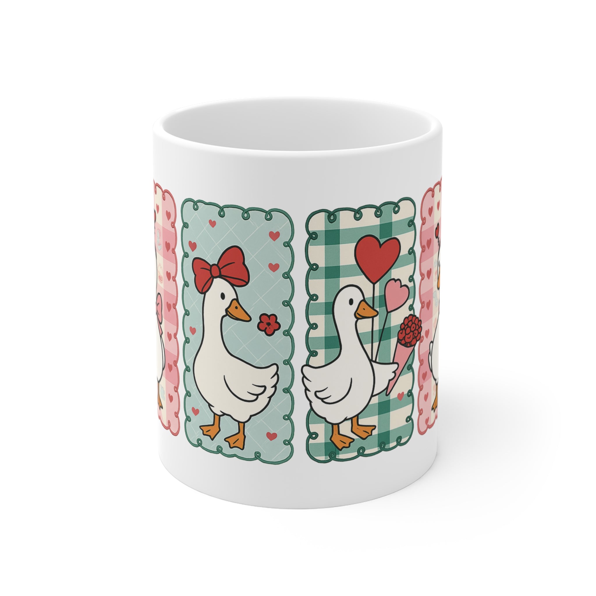 Sevimli Kazlar – Kalpli Desenli Seramik Kupa