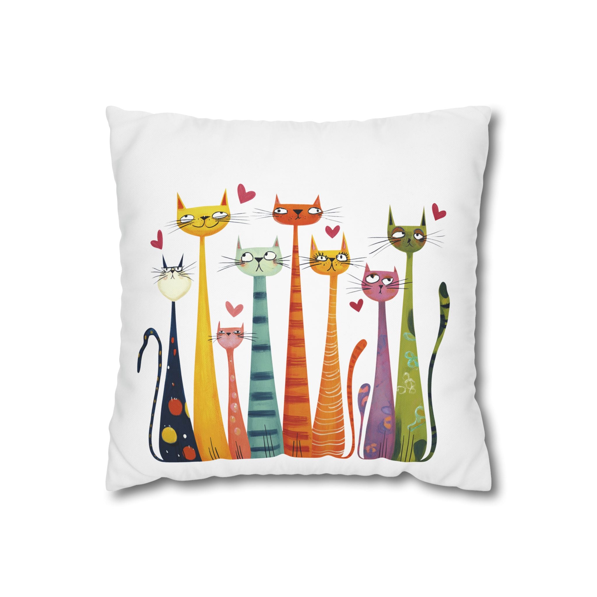 Sevimli Kediler Desenli Gabardin Yastık Kılıfı – Bej