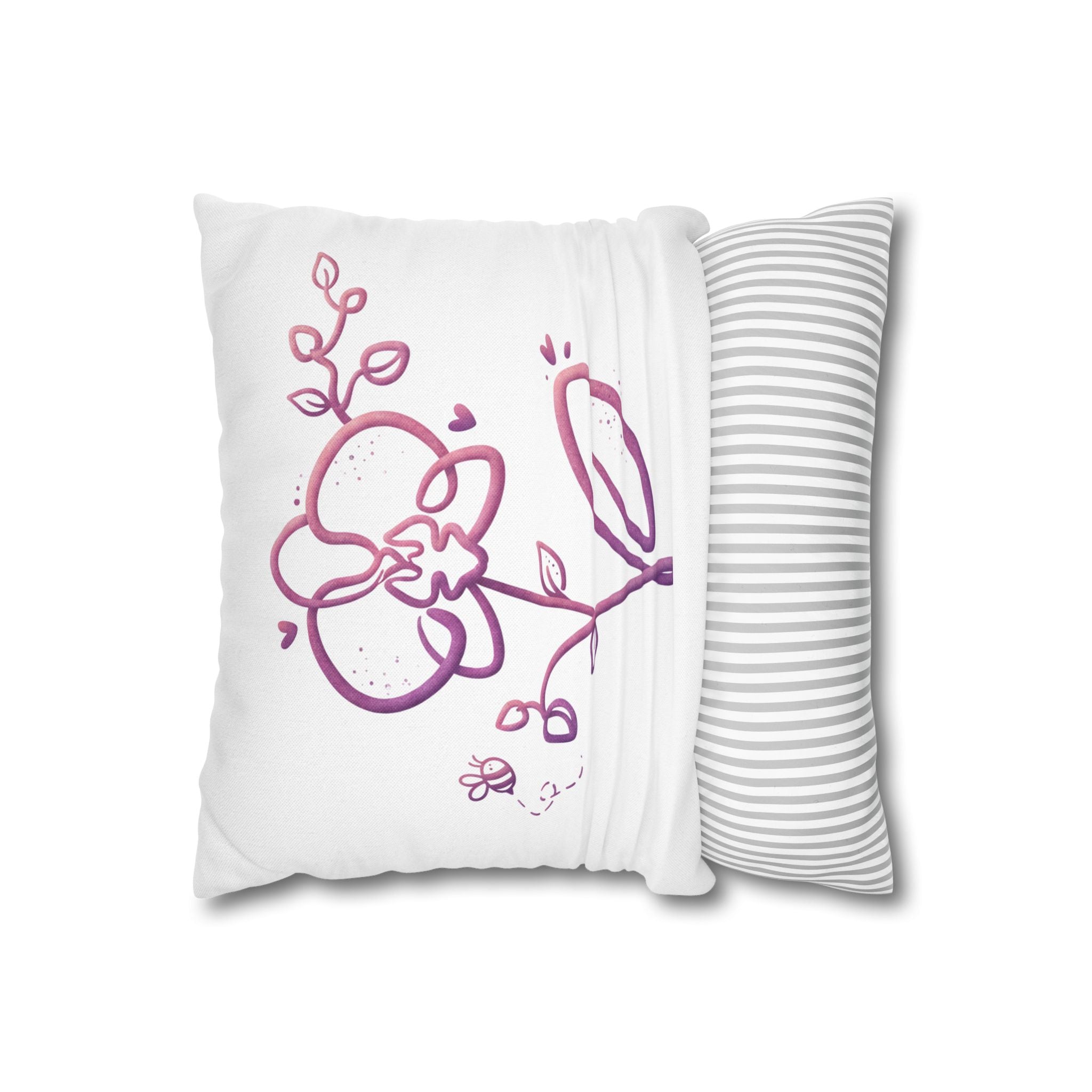 Arı ve Orkide Desenli Ham Bez Yastık Kılıfı | 43 × 43 cm