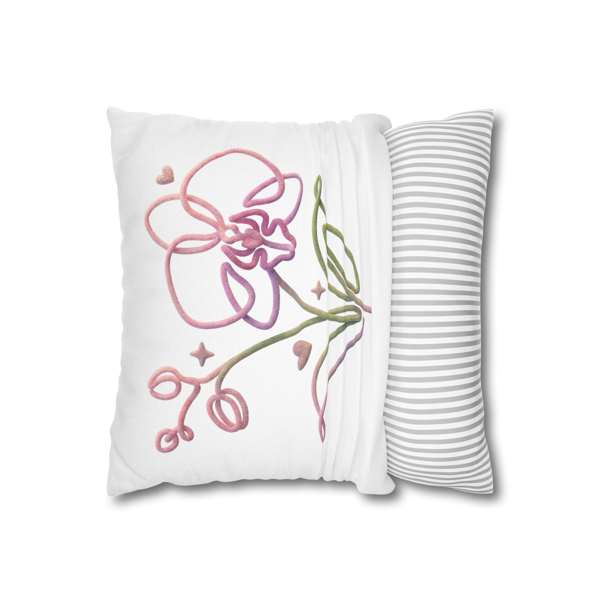 Orkide Çizim Desenli Ham Bez Yastık Kılıfı | 43 × 43 cm
