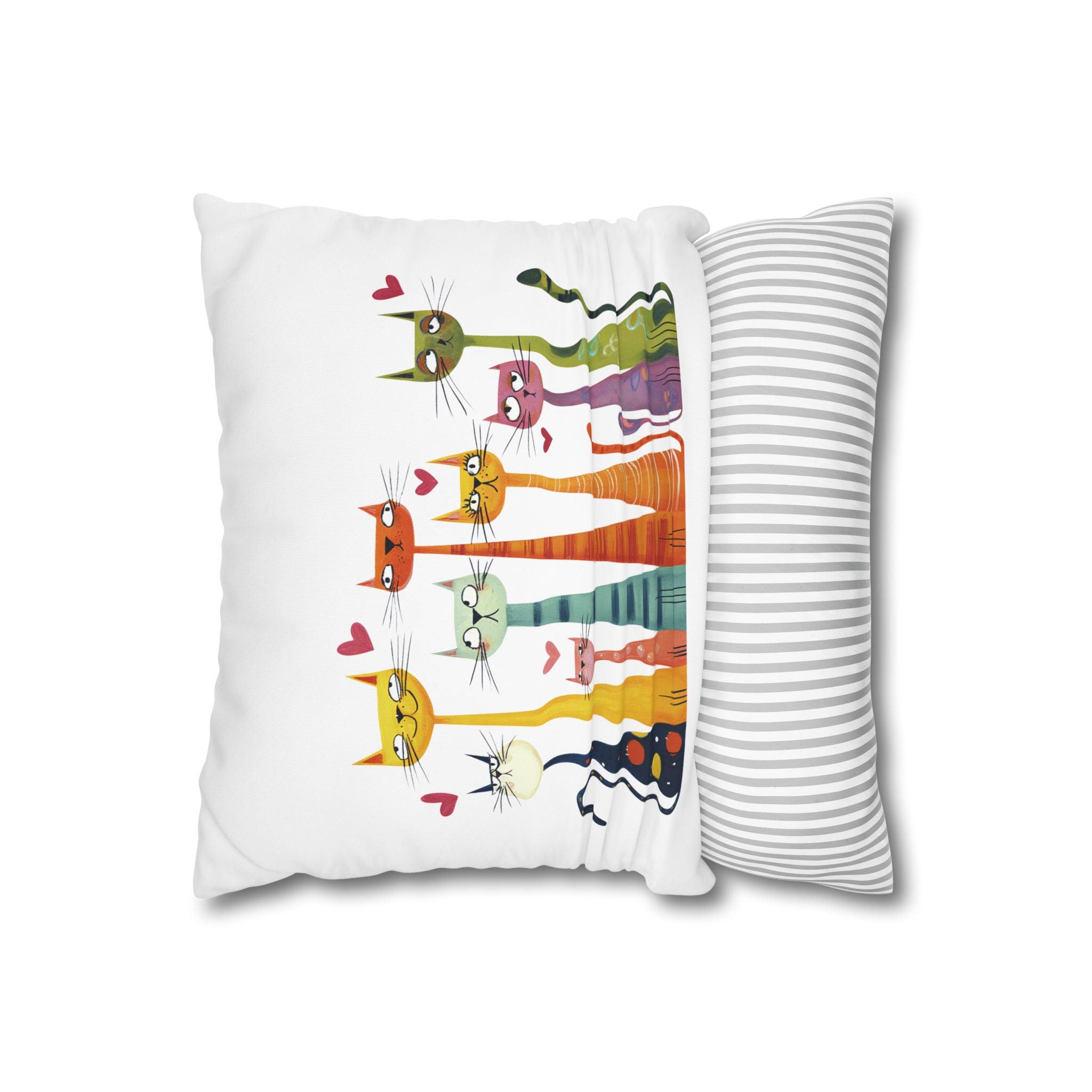 Sevimli Kediler Desenli Gabardin Yastık Kılıfı – Bej