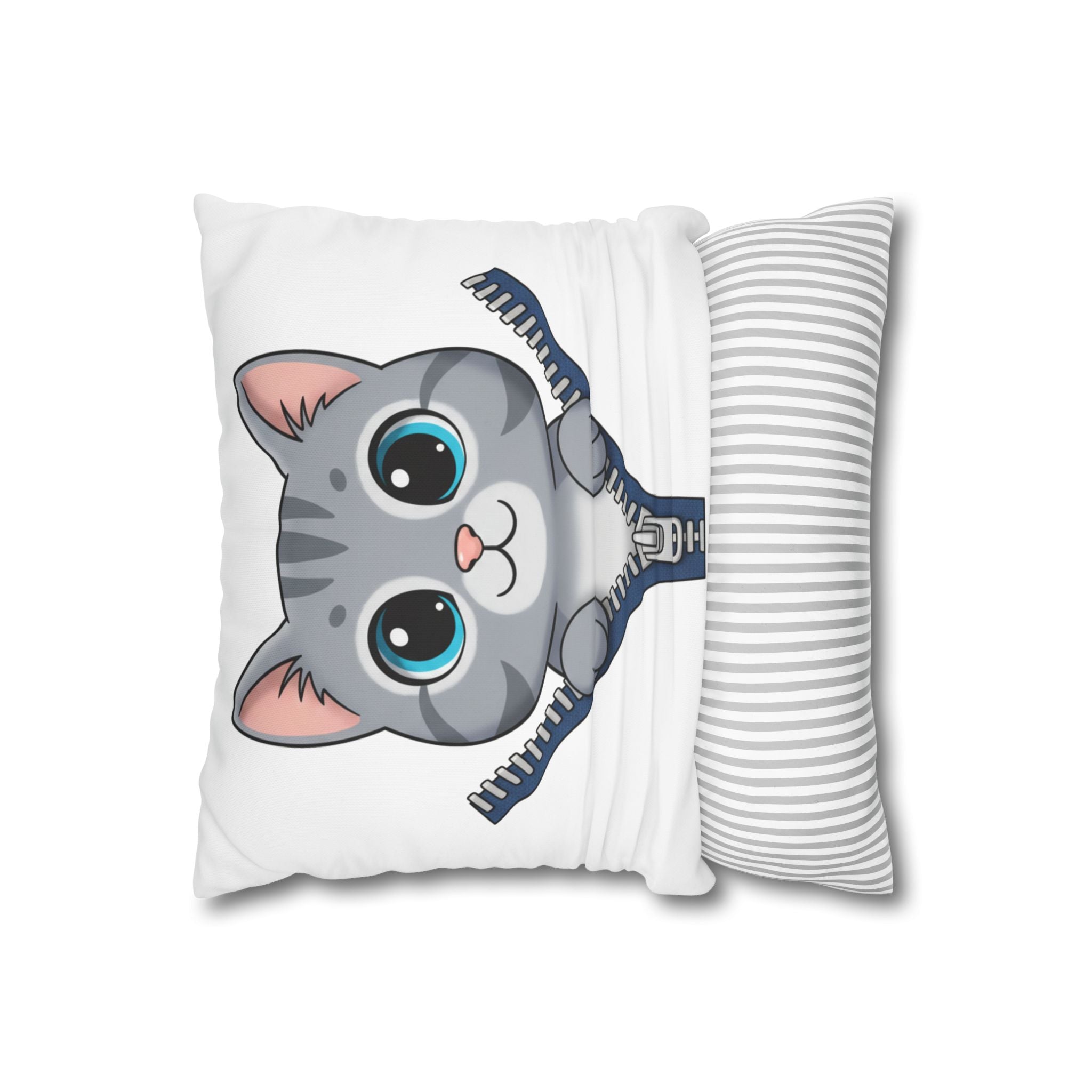 Fermuarlı Kedi Tasarımlı Yastık Kılıfı – Sevimli Cartoon Kedi, Minimal & Eğlenceli Ev Dekoru