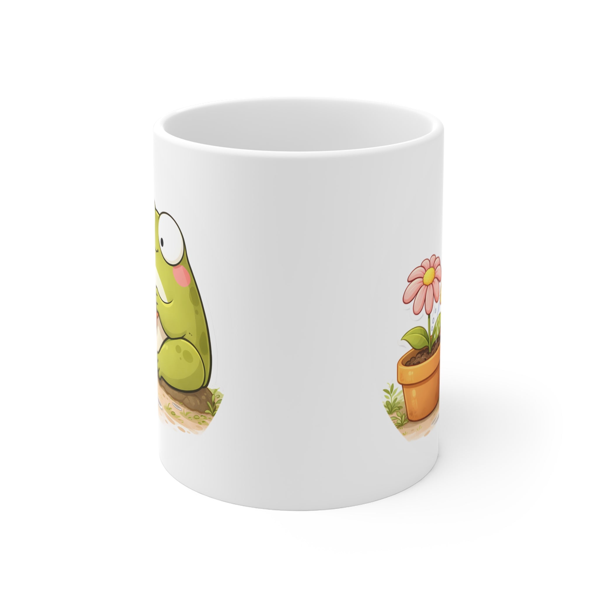 Sevimli Kurbağa Çiçek Sulama Porselen Kupa | Cute Frog Mug | Motivasyon & Hediye Kupası