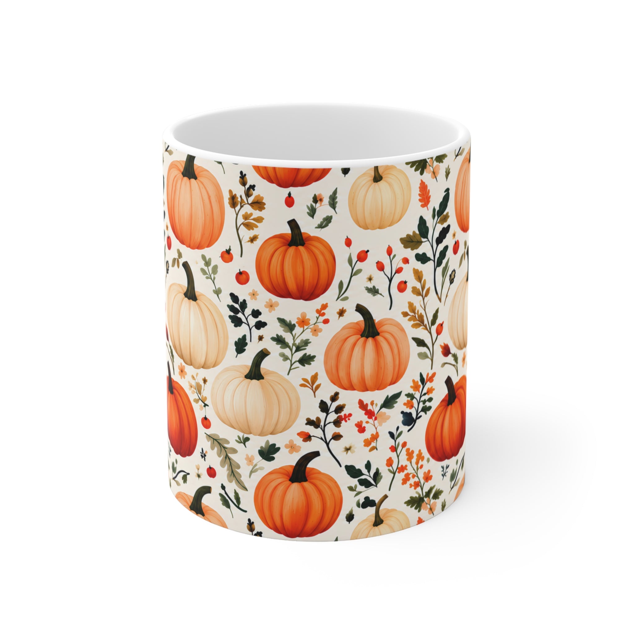 Sonbahar Balkabağı Desenli Porselen Kupa – Botanical Autumn 11 oz
