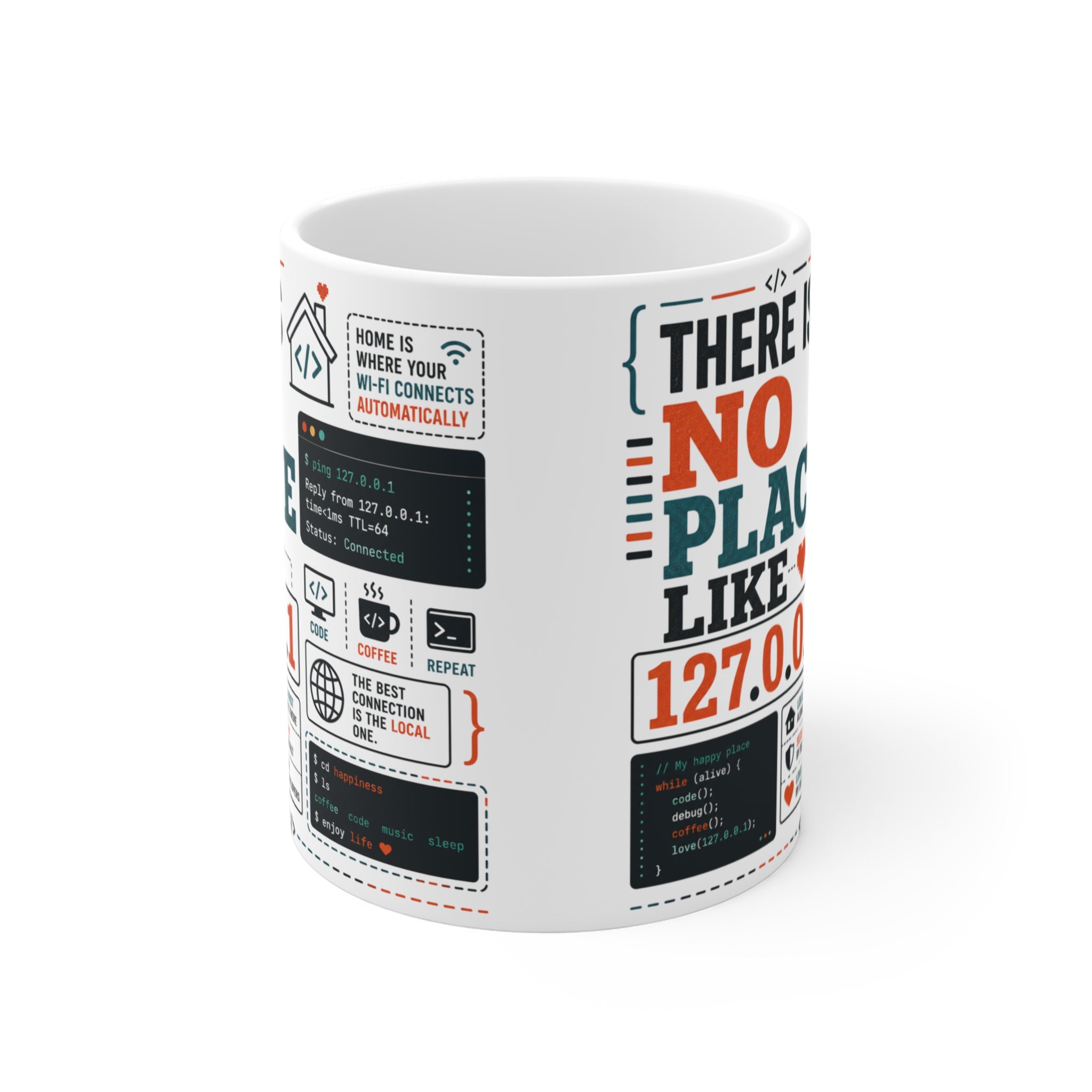 There Is No Place Like 127.0.0.1 – Yazılımcı Temalı Seramik Kupa