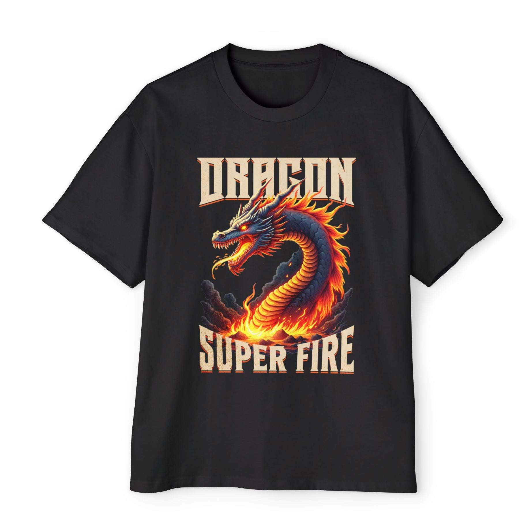 Dragon Super Fire Erkek Tişört – Alevli Ejderha Baskılı Premium Streetwear