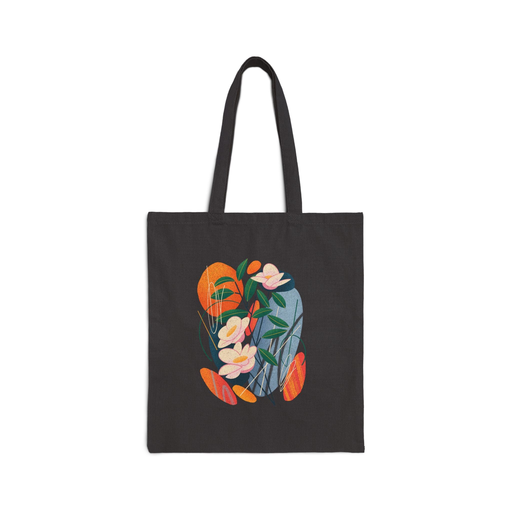 Çiçek ve Doğa Temalı Fermuarlı Gabardin Tote Çanta – Modern Floral Tasarım Omuz Çantası – Günlük Kullanım Bez Çanta