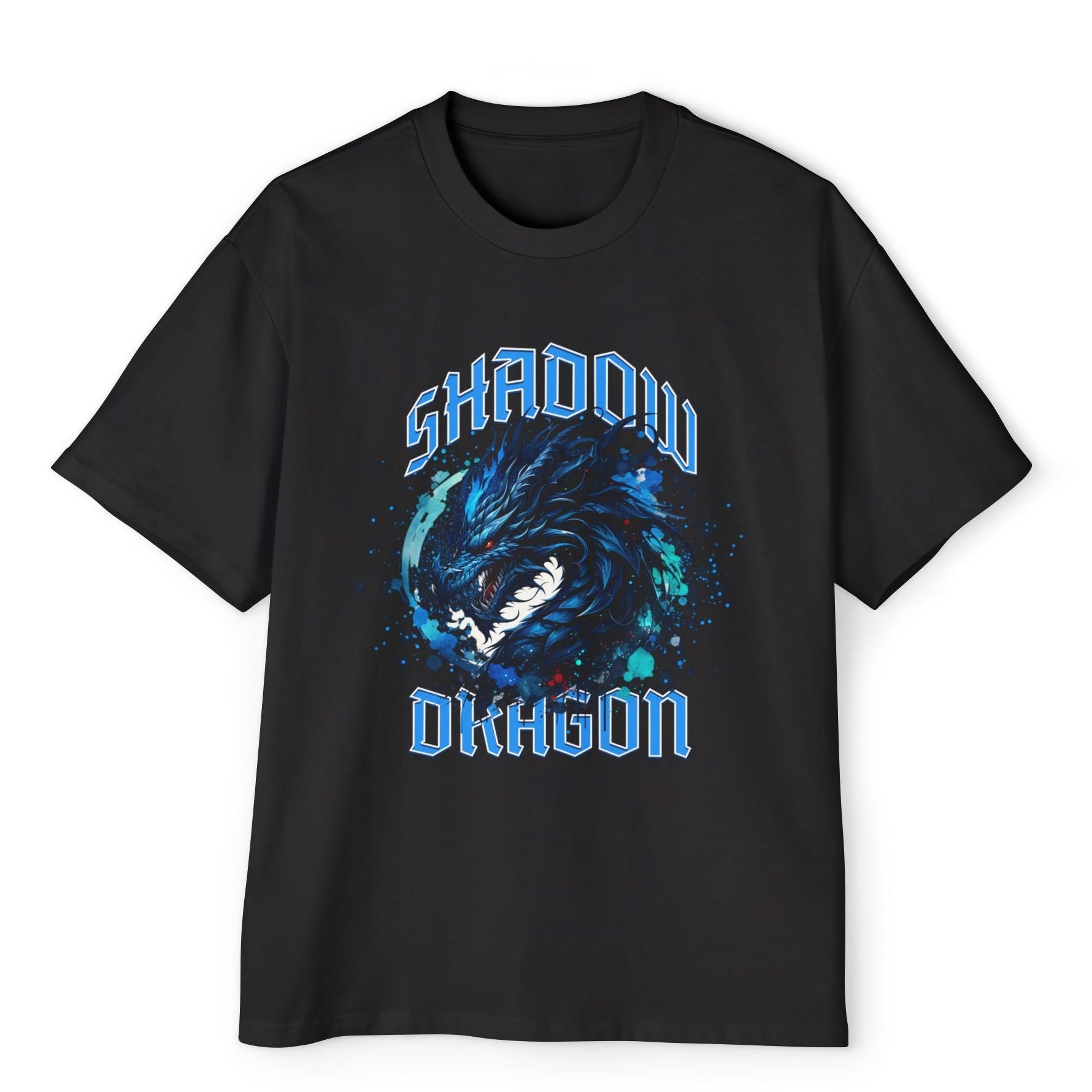 Shadow Dragon Erkek Tişört – Mavi Ejderha Baskılı Premium Streetwear