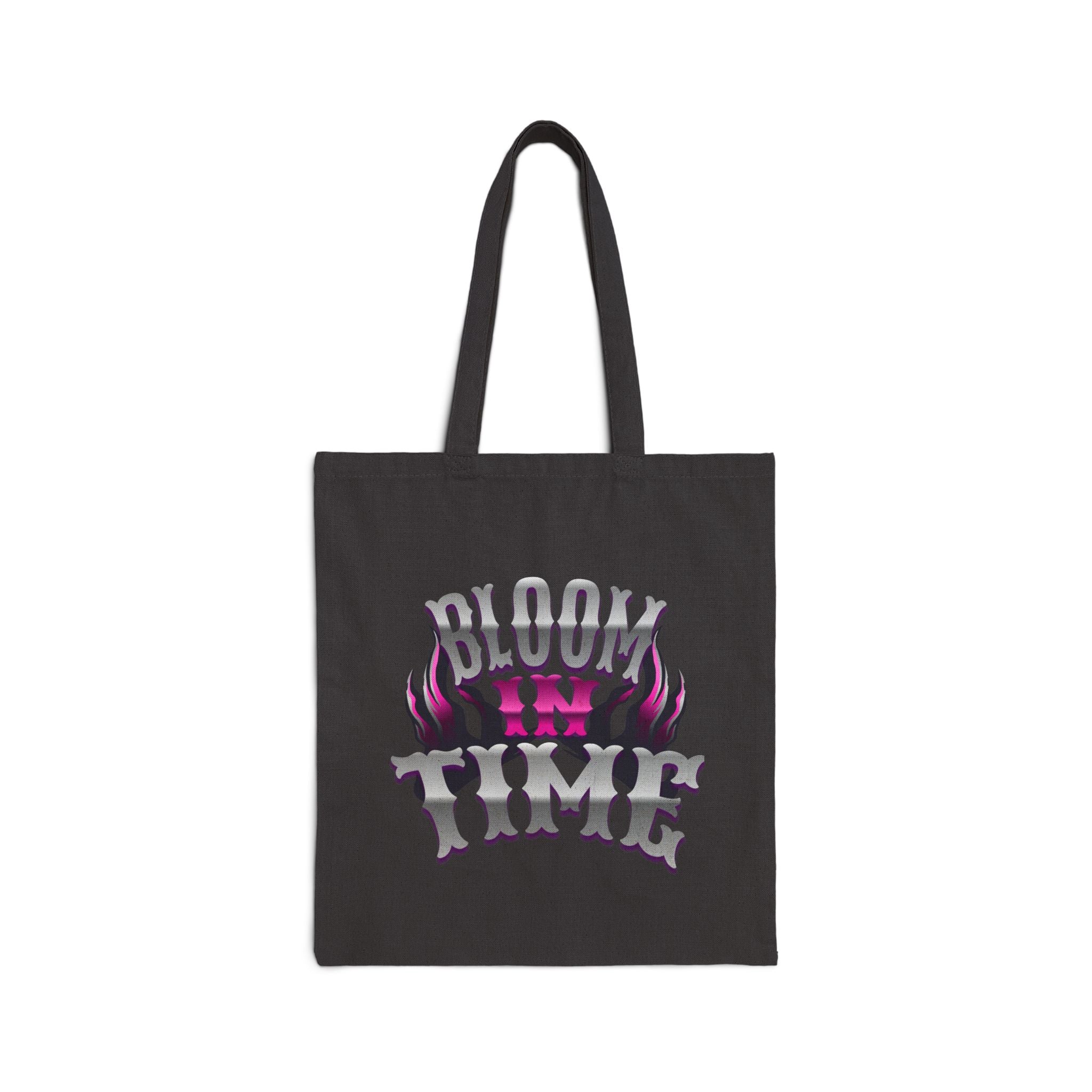 Bloom in Time – Siyah Gabardin Fermuarlı Tote Çanta