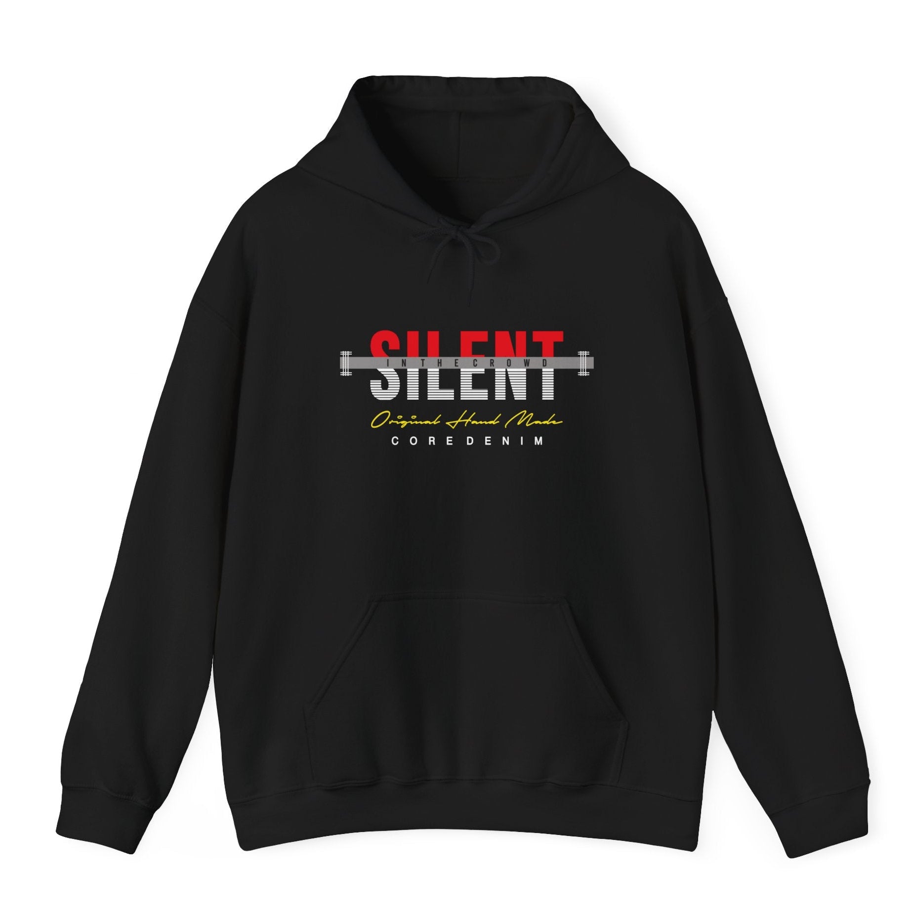 Silent Baskılı Regular Fit Erkek Hoodie – Urban Style Siyah Kapüşonlu Sweatshirt