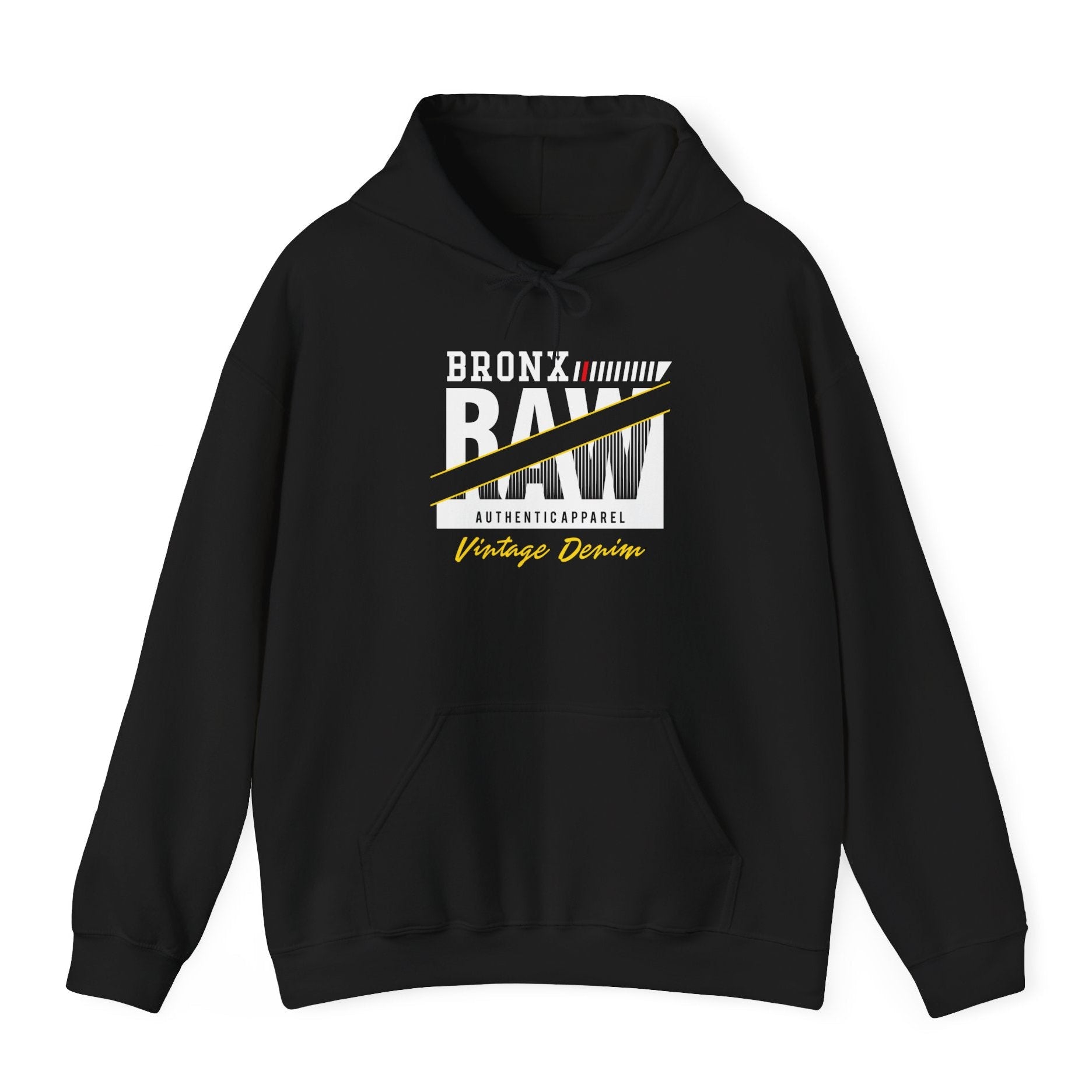 Bronx Raw Baskılı Erkek Hoodie – Siyah Regular Fit Kapüşonlu Sweatshirt