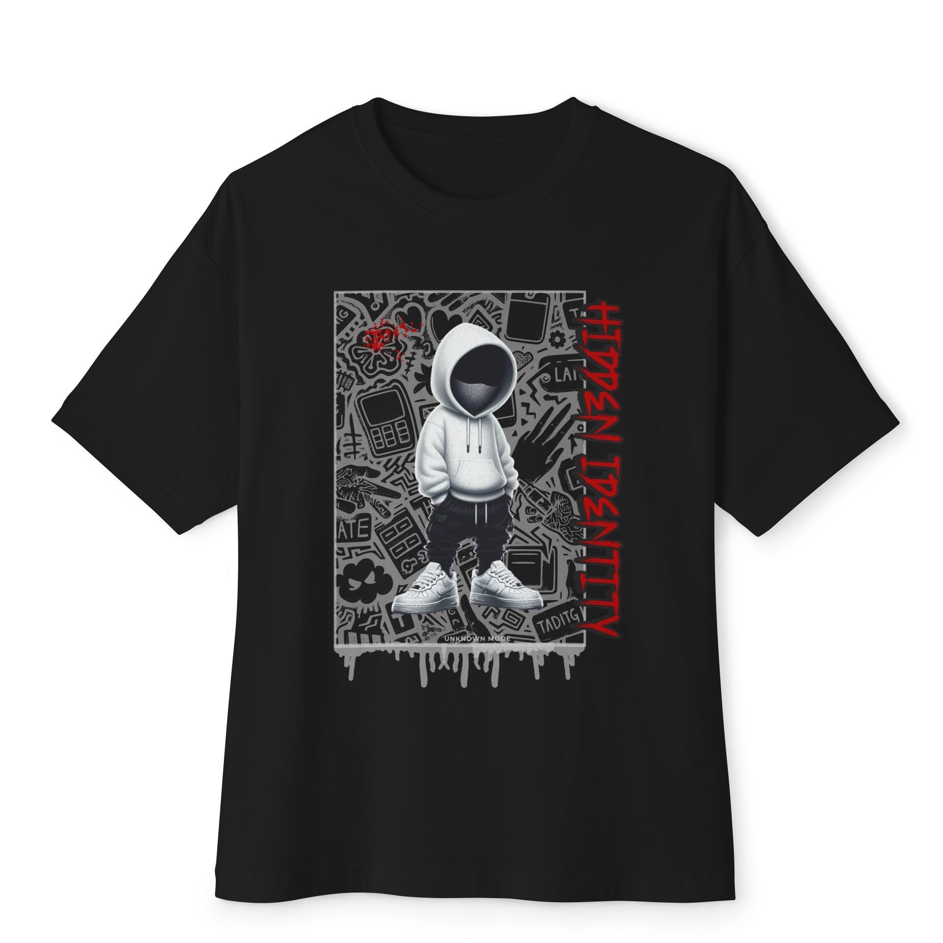 Hidden Identity Oversize Erkek Tişört – Streetwear Grafik Baskılı