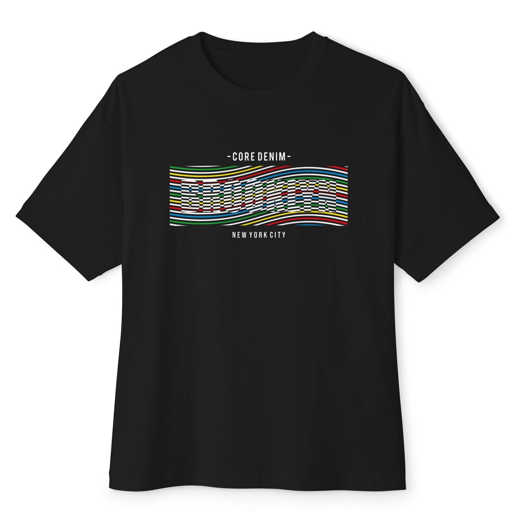 Core Denim Brooklyn Oversize Tişört – Modern Çizgi Desenli Unisex Siyah T-Shirt