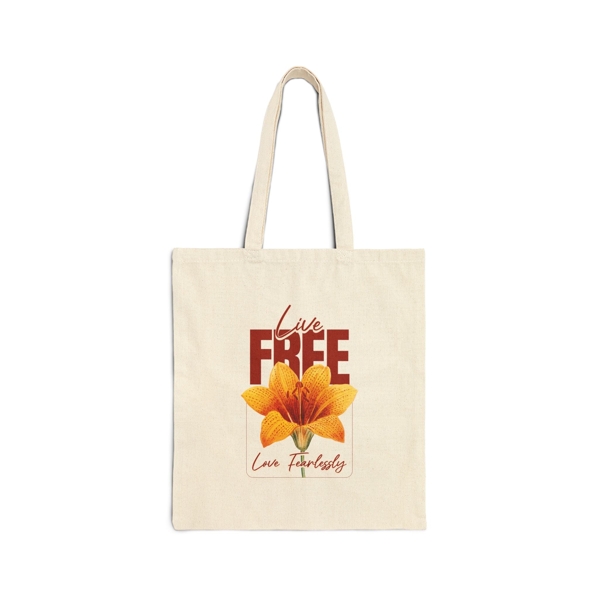 Live Free Love Fearlessly Çiçek Tasarımlı Kanvas Tote Çanta – Doğal Bez Çanta
