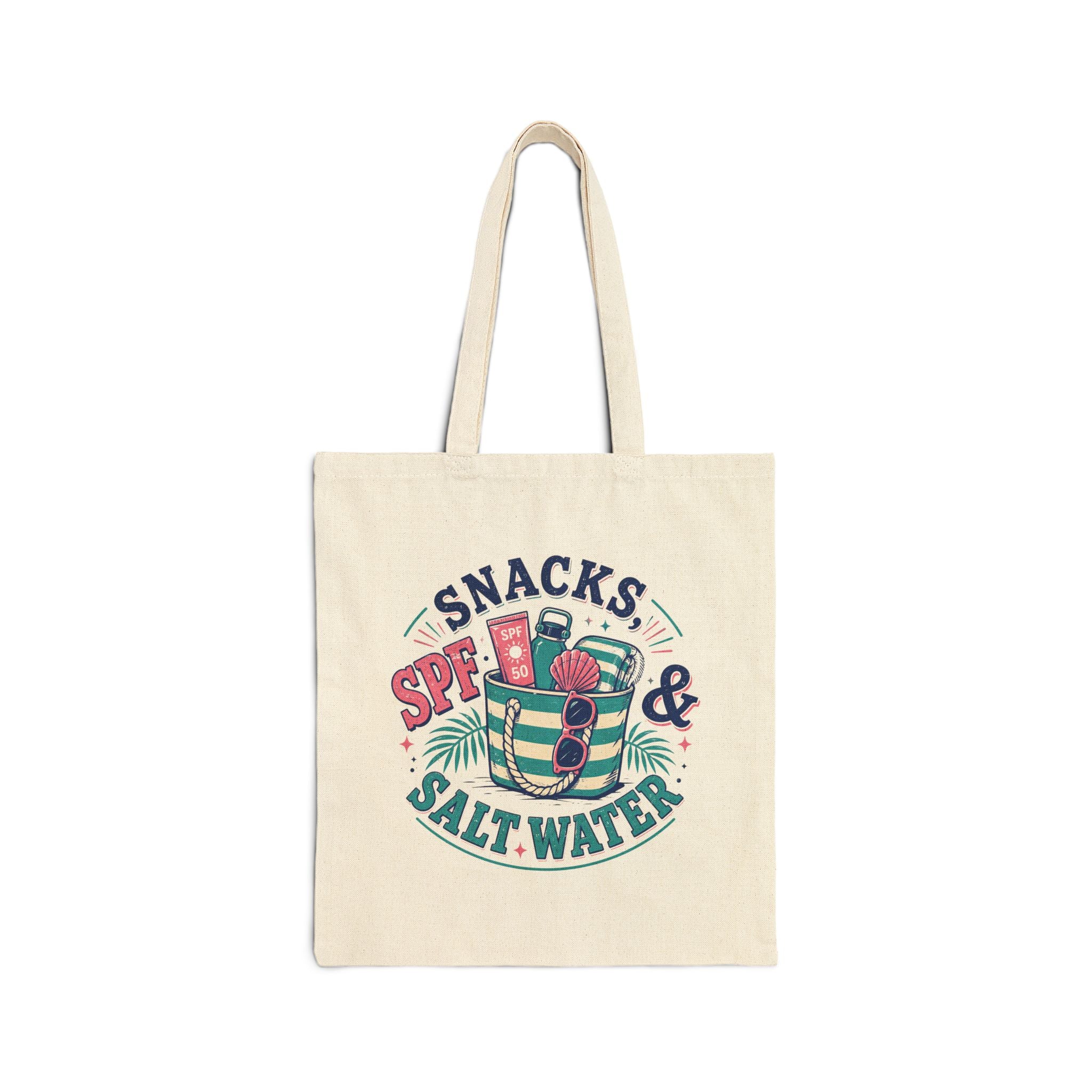 Snacks, SPF & Salt Water Fermuarlı Ham Bez Tote Çanta