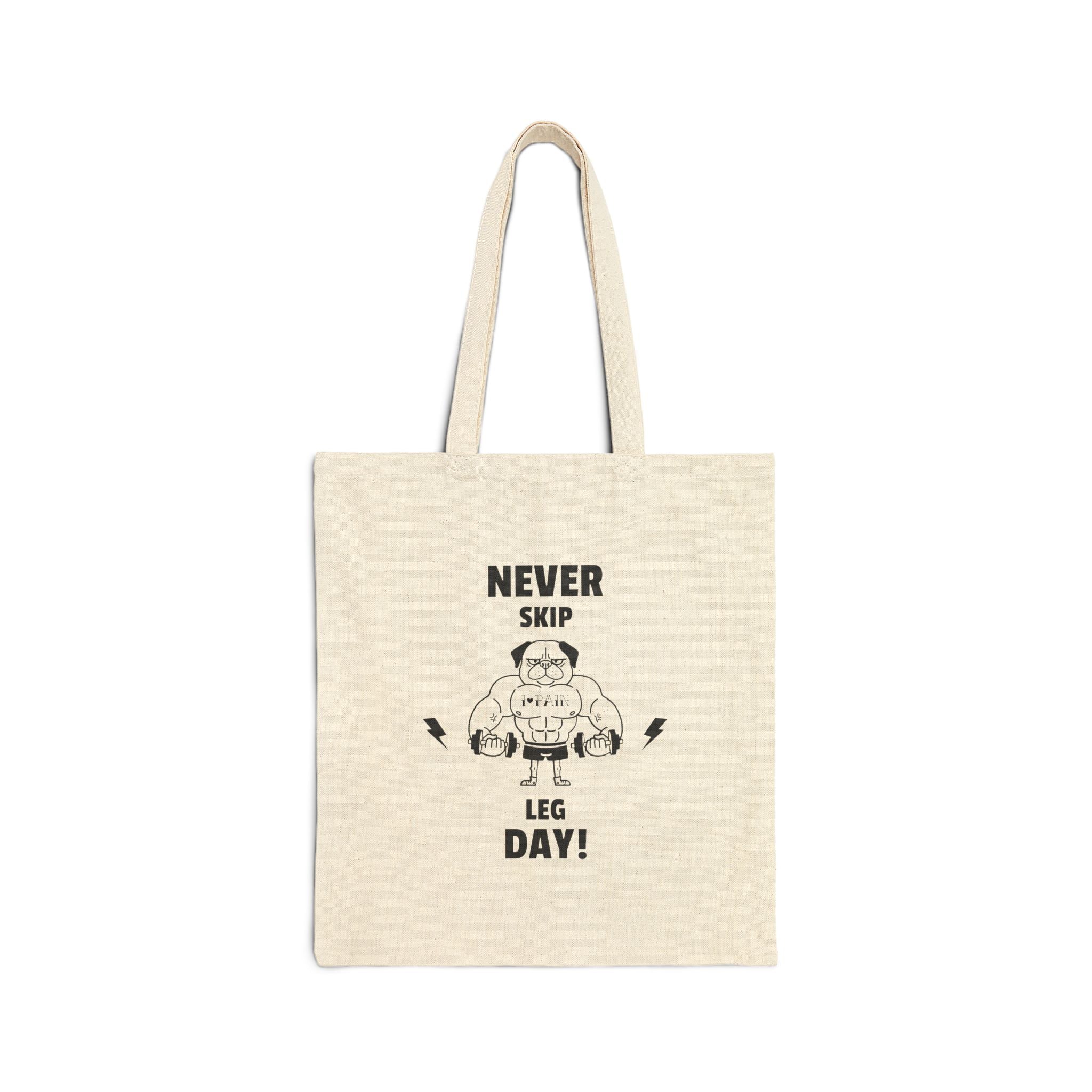 Never Skip Leg Day Fermuarlı Bez Tote Çanta – Sporcu Tasarımlı Dayanıklı Alışveriş & Günlük Çanta