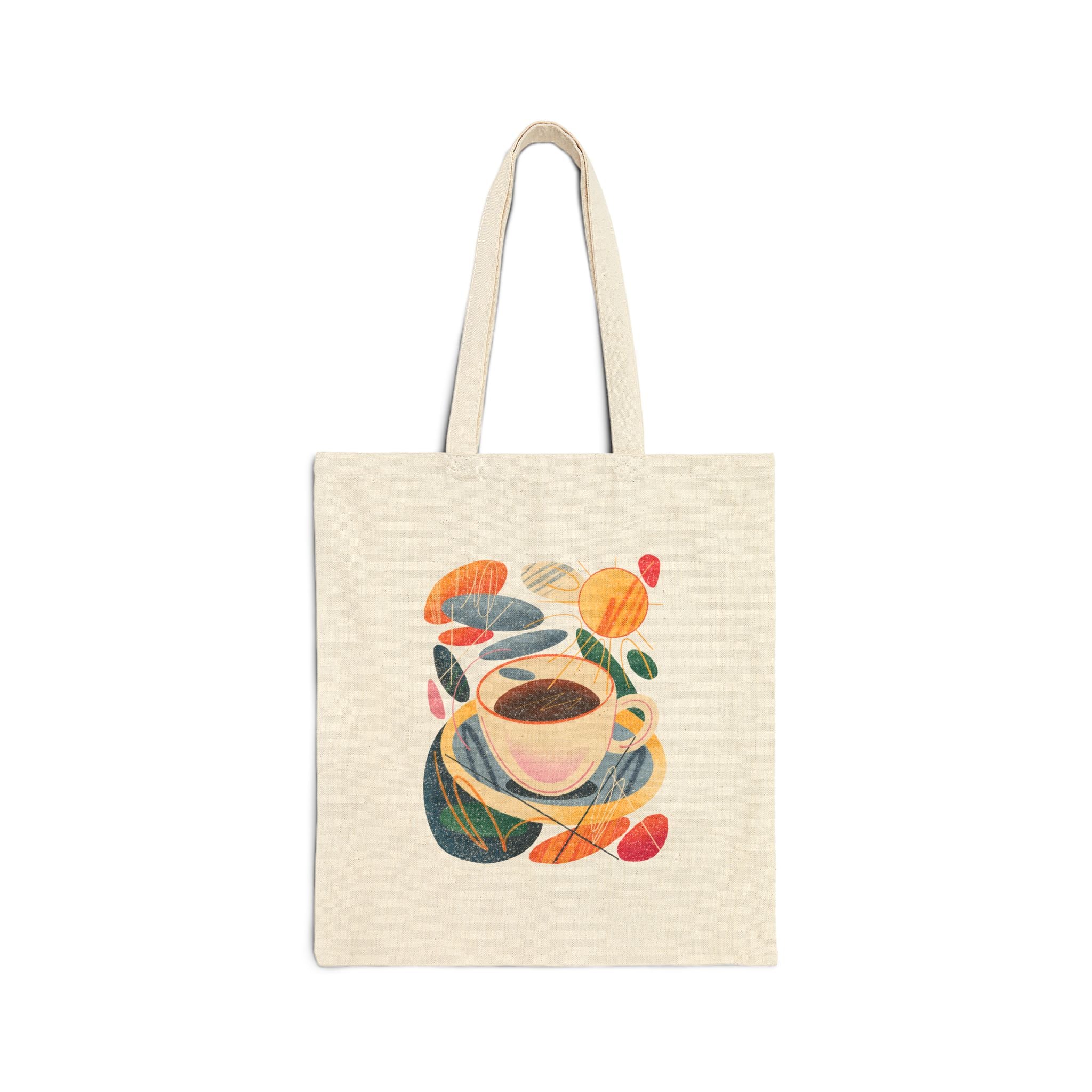 Kahve Temalı Canvas Bez Tote Çanta – Modern Sanatsal Coffee Lover Tasarım Omuz Çantası – Günlük Kullanım Alışveriş Çantası