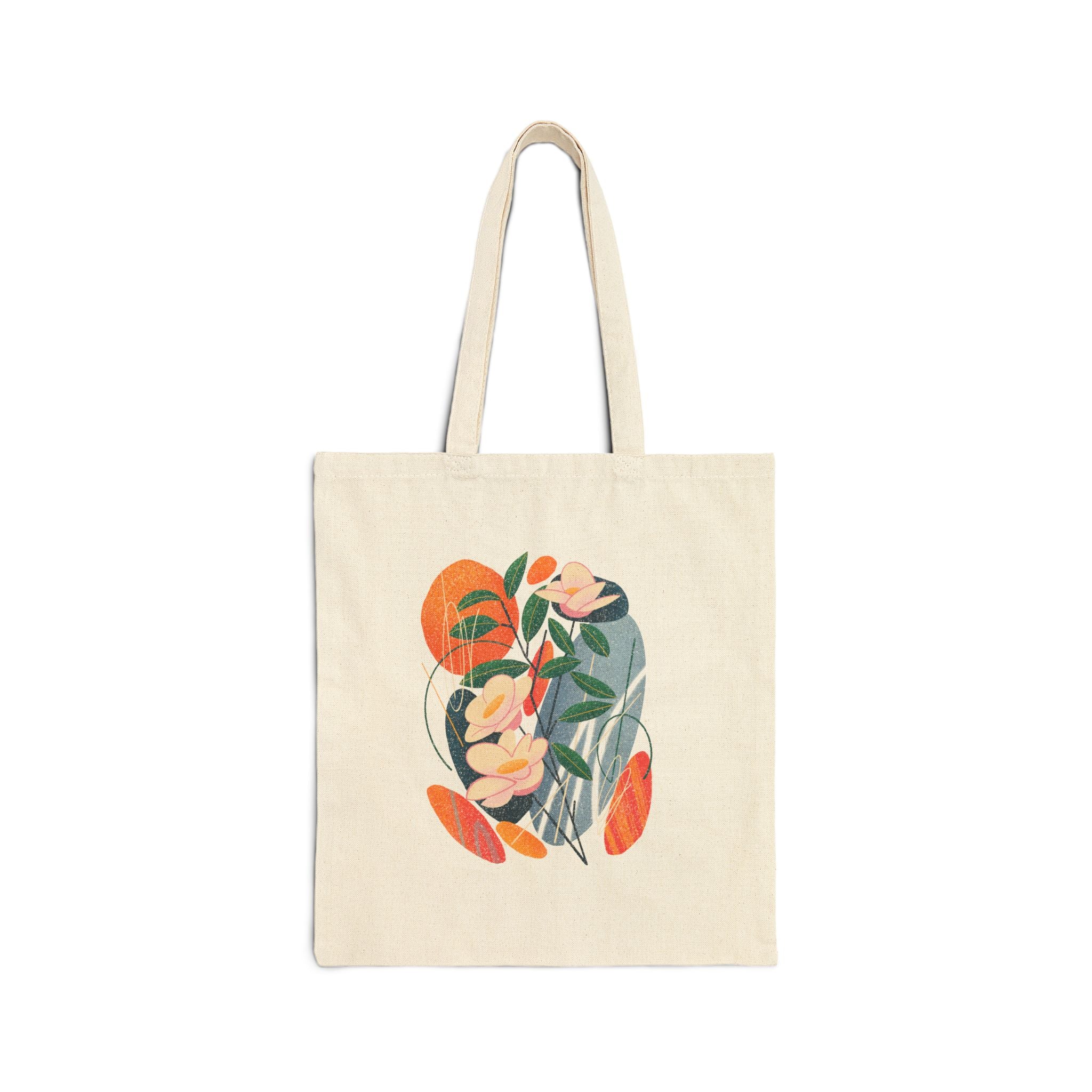 Modern Çiçek Tasarımlı Canvas Tote Bez Çanta – Estetik Floral Alışveriş Çantası – Günlük Kullanım Omuz Çantası