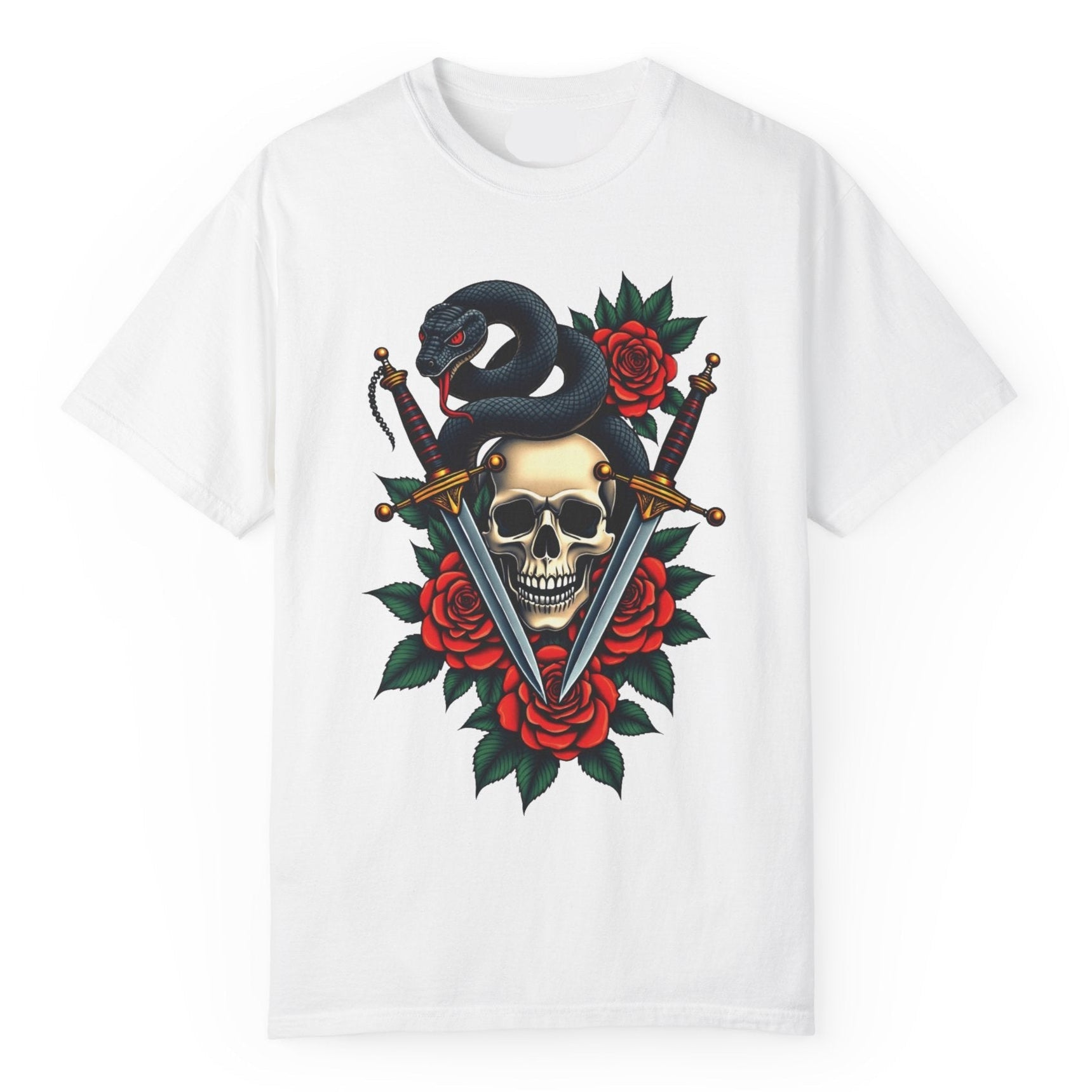 Skull & Snake Tattoo Grafik Beyaz Tişört