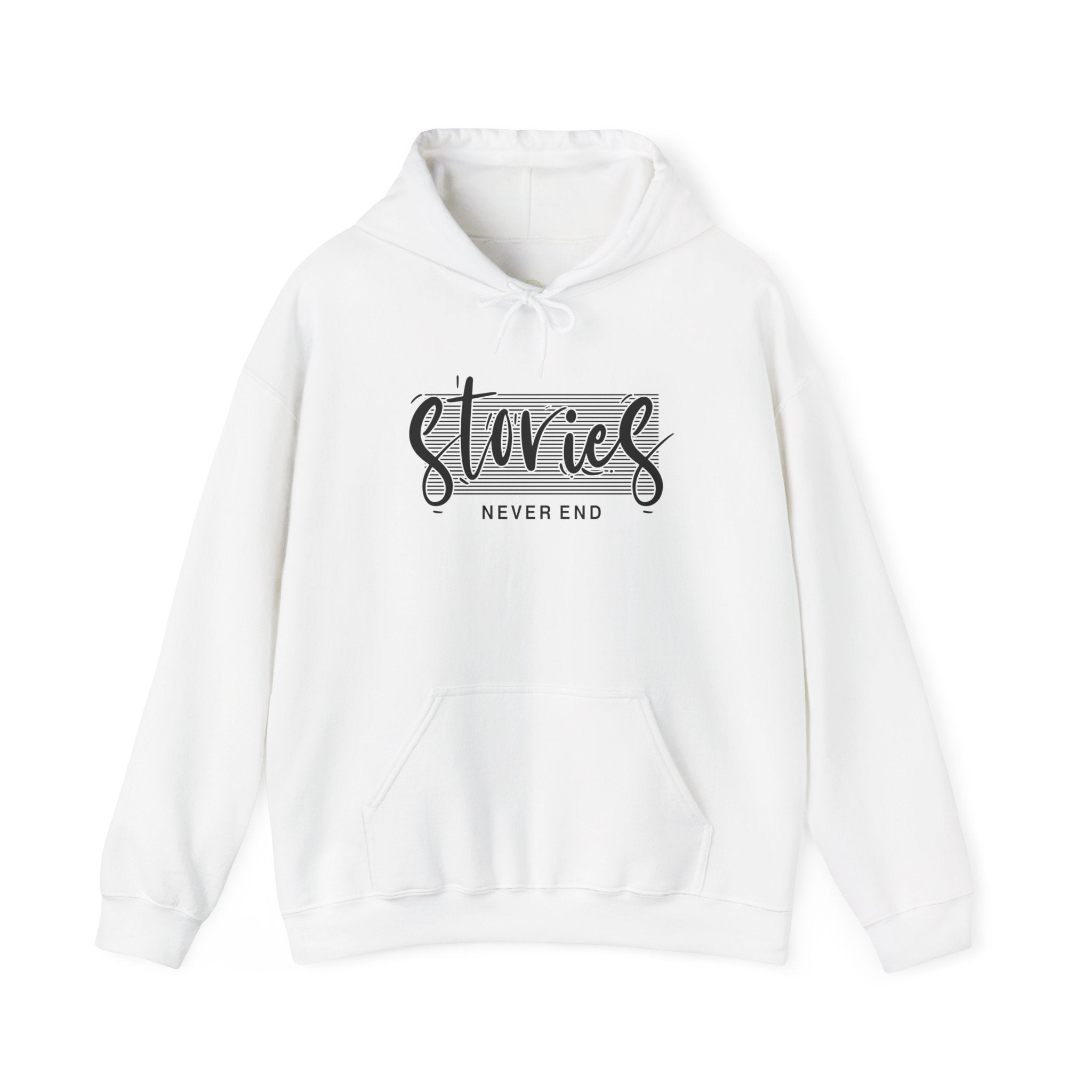 Stories Never End Kadın Kapüşonlu Sweatshirt – Minimal Yazı Tasarımlı Rahat Hoodie