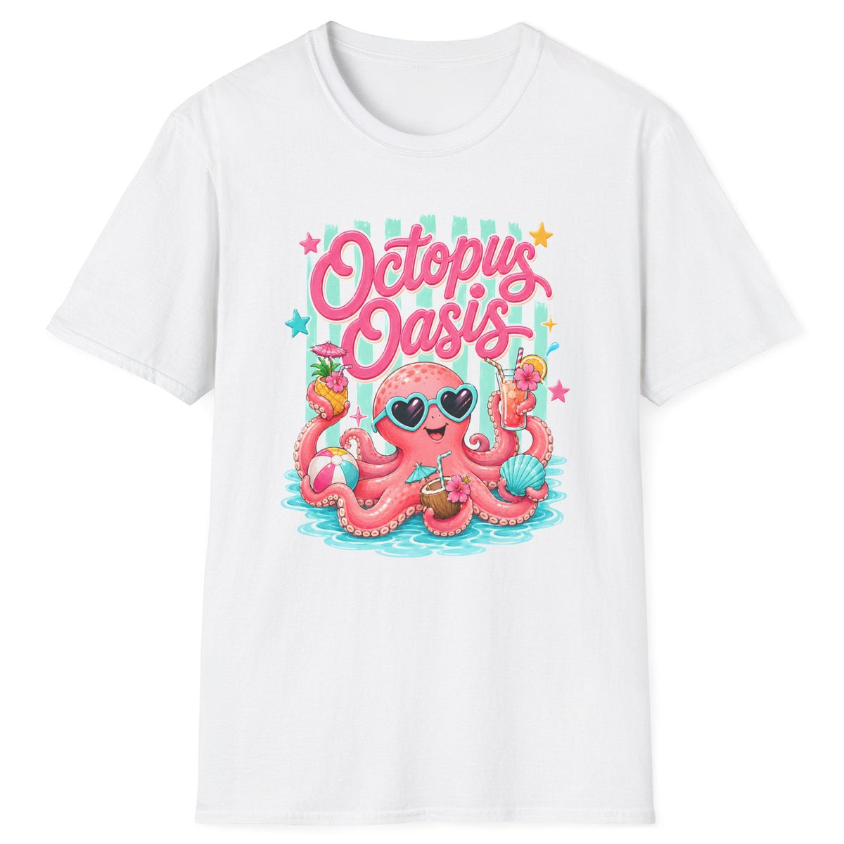 Octopus Oasis Baskılı Beyaz Straight Fit Kadın Tişört