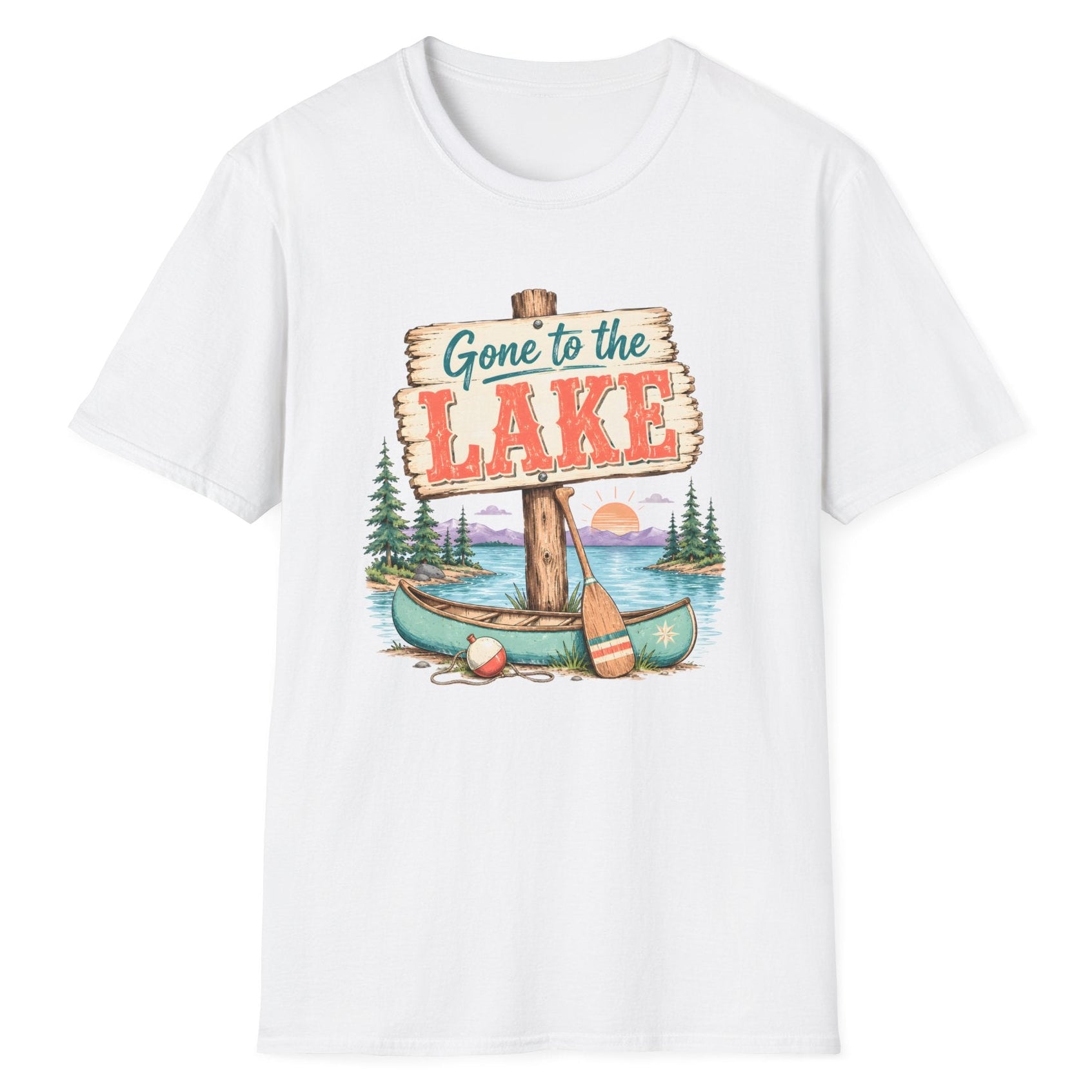 Gone to the Lake Baskılı Kadın Straight Fit Tişört – Doğa ve Kamp Temalı Tasarım