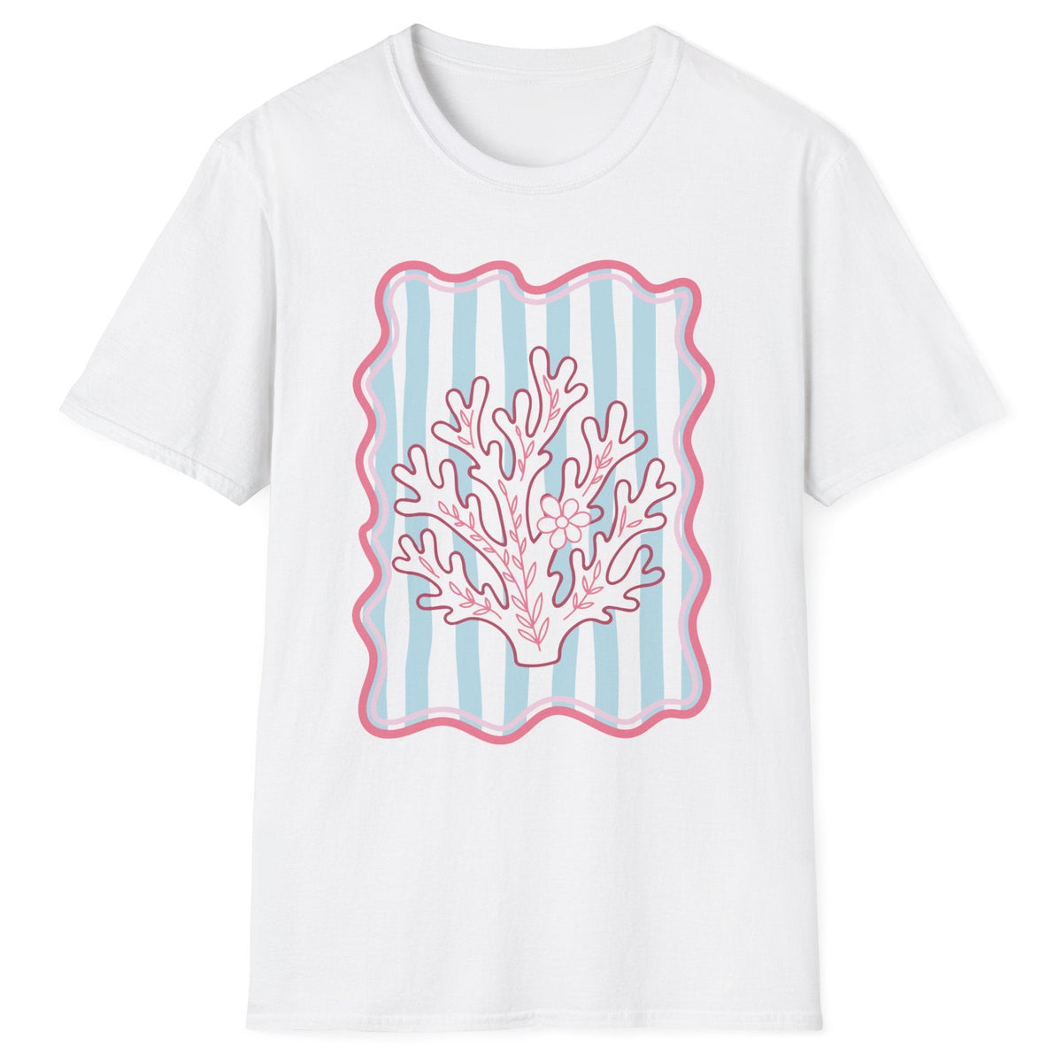 Pastel Coral Kadın Straight Fit Beyaz Tişört