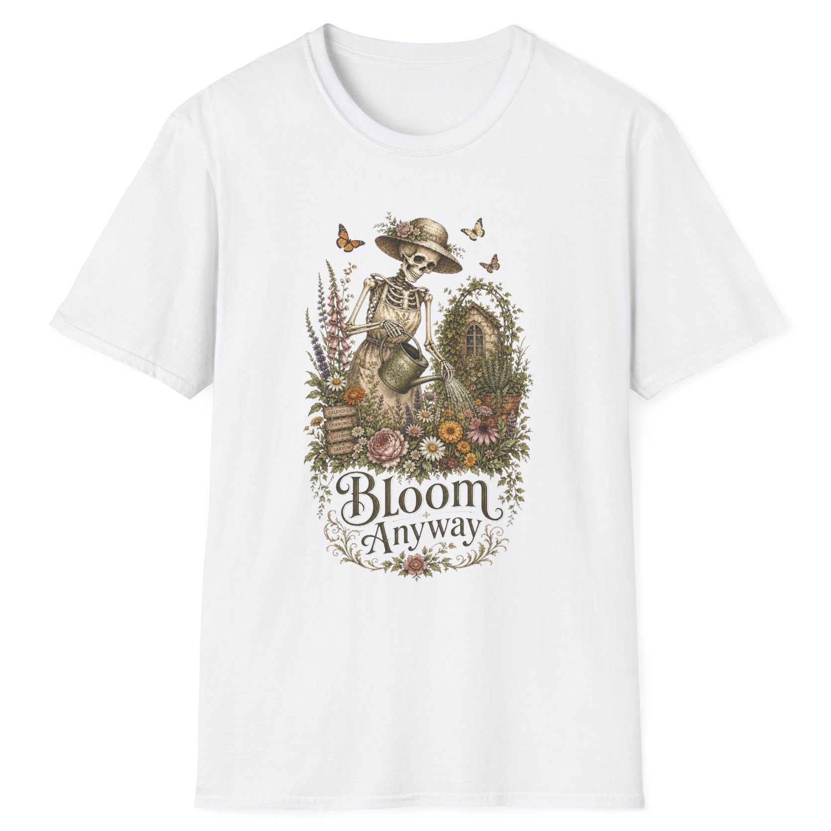 Bloom Anyway Çiçekli İskelet Baskılı Kadın Straight Fit Beyaz Tişört
