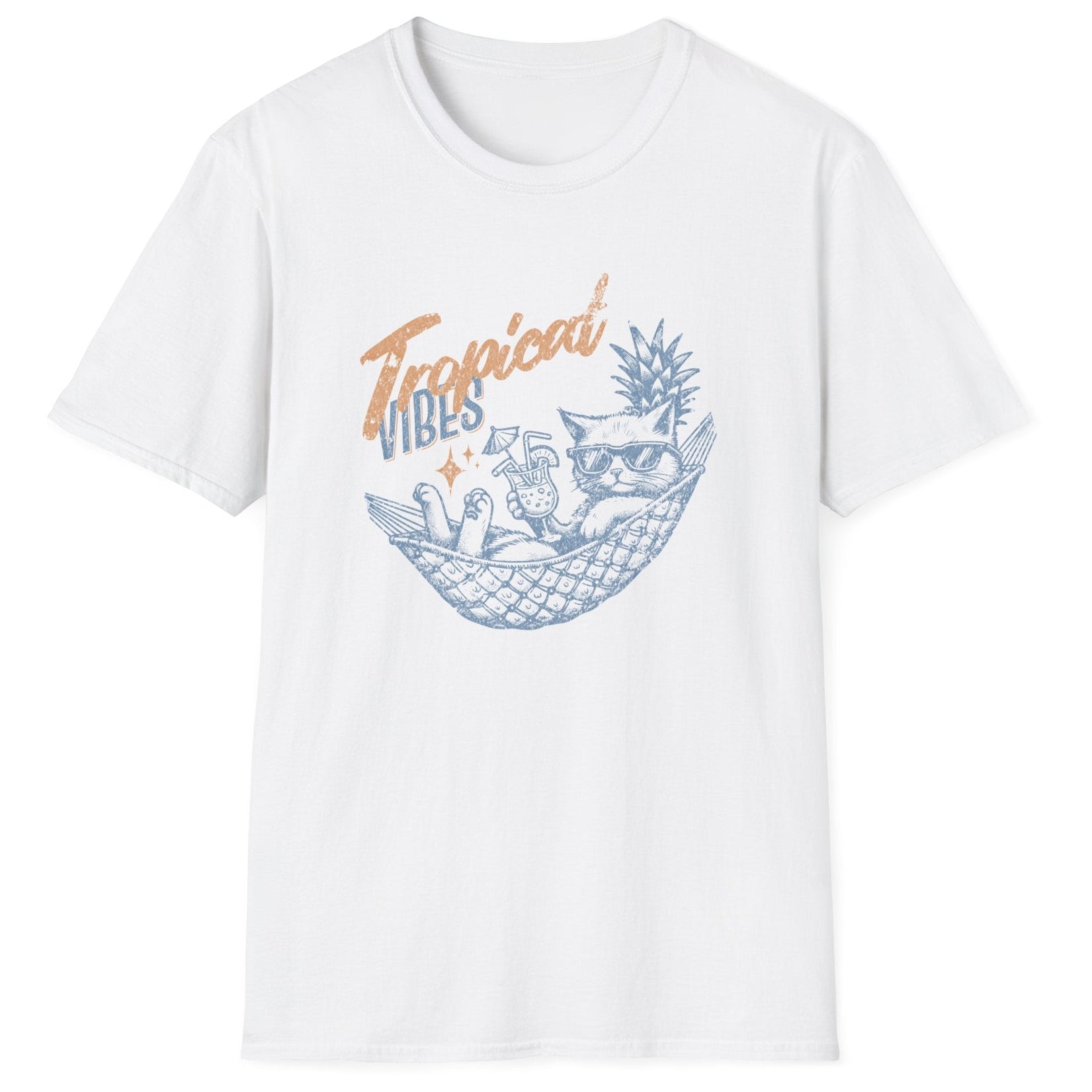 Tropicat Vibes Kadın Tişört – Yaz Temalı Kedi Baskılı Regular Fit Tişört