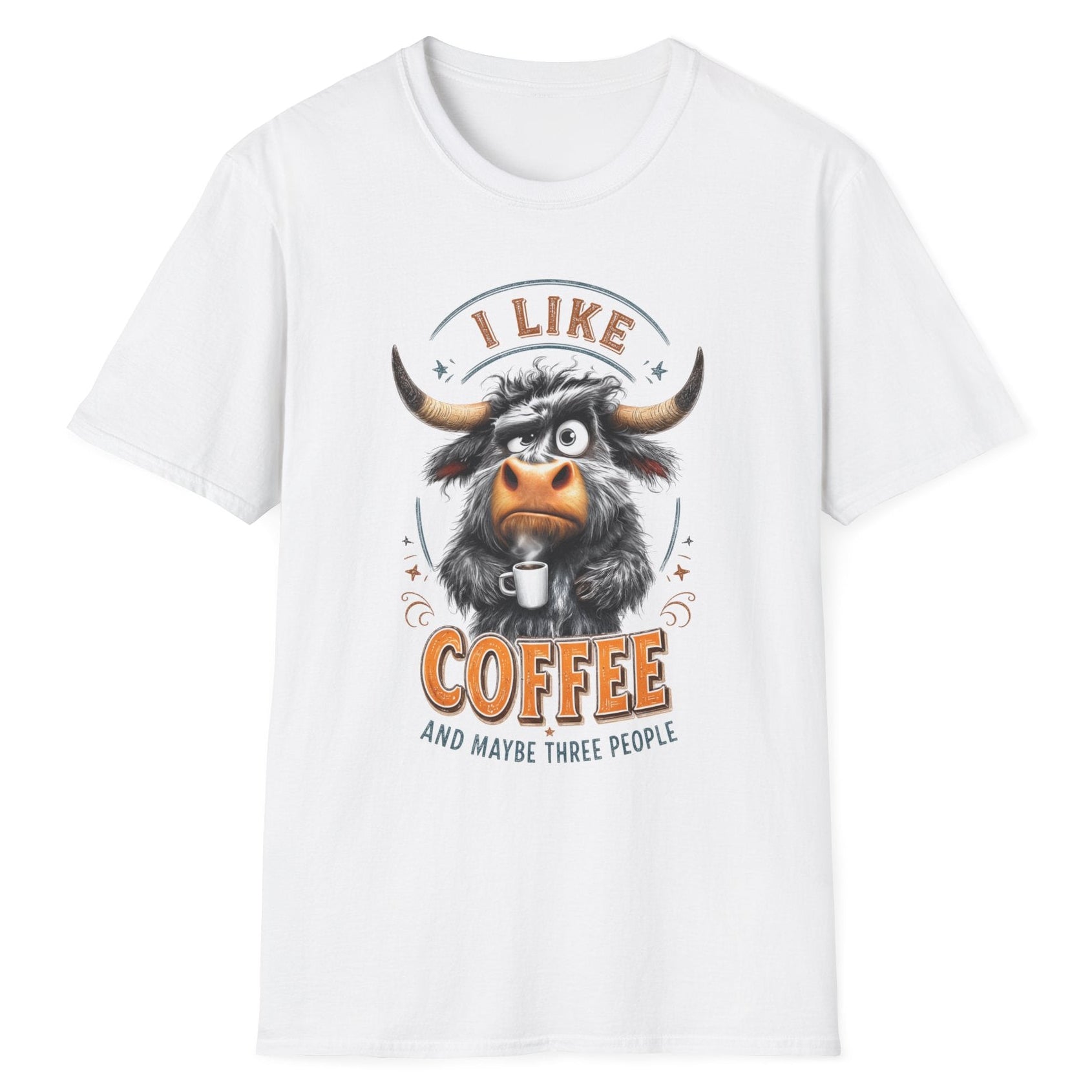 I Like Coffee Komik Boğa Baskılı Beyaz Straight Fit Tişört