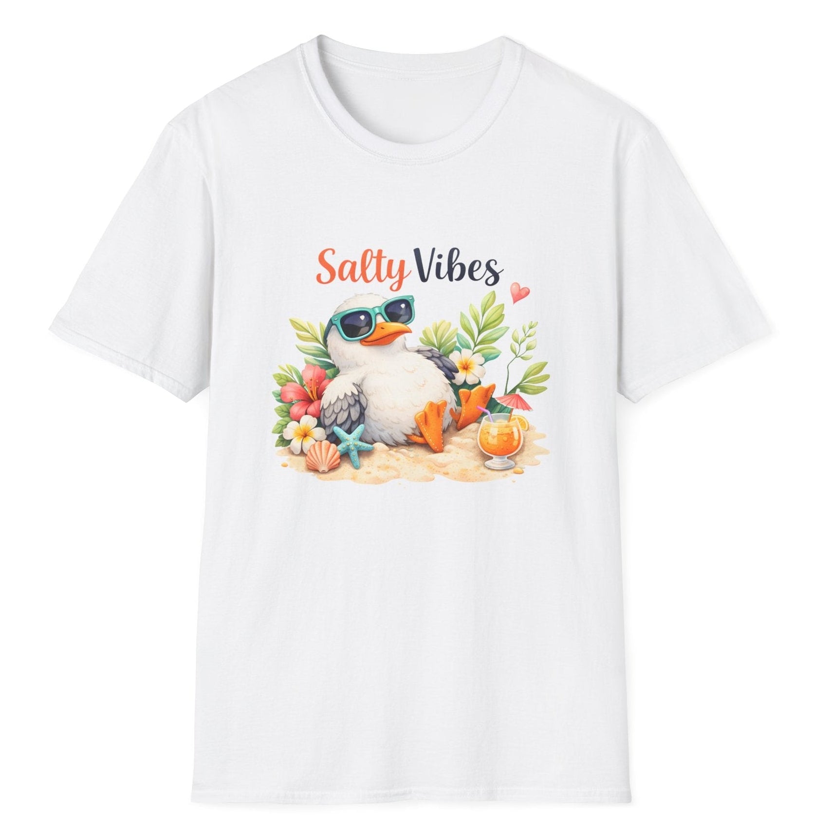 Salty Vibes Çocuk Baskılı Tişört – Yaz Temalı Sevimli Martı Desenli Beyaz Çocuk Tişörtü
