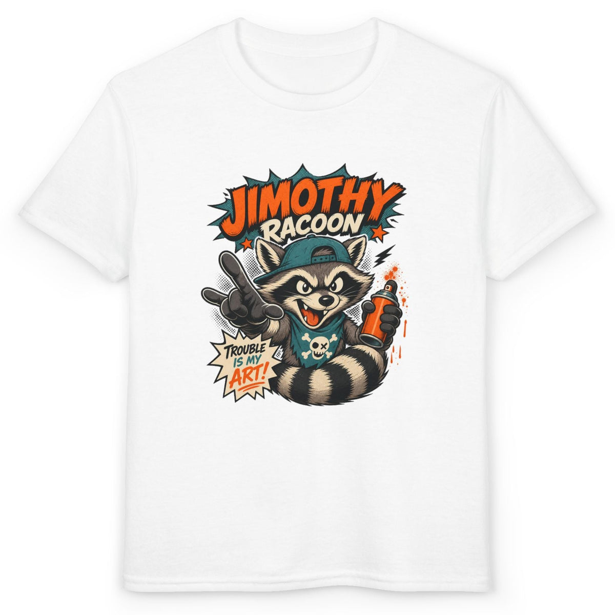 Jimothy Raccoon Çocuk Tişörtü – Rakun Baskılı Beyaz Çocuk Tişört