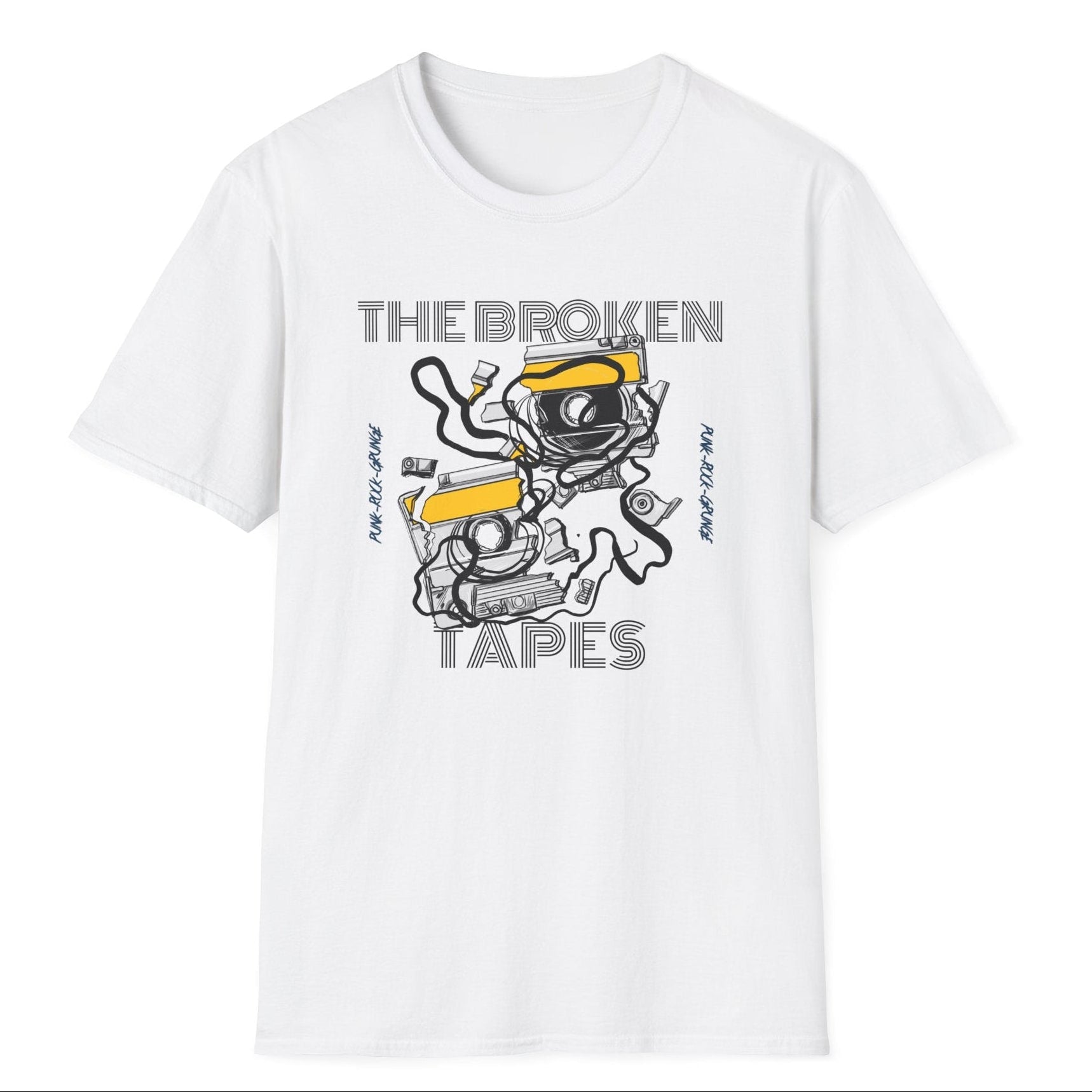 Broken Tapes Grafik Baskılı Unisex Tişört – Beyaz Regular Fit Streetwear