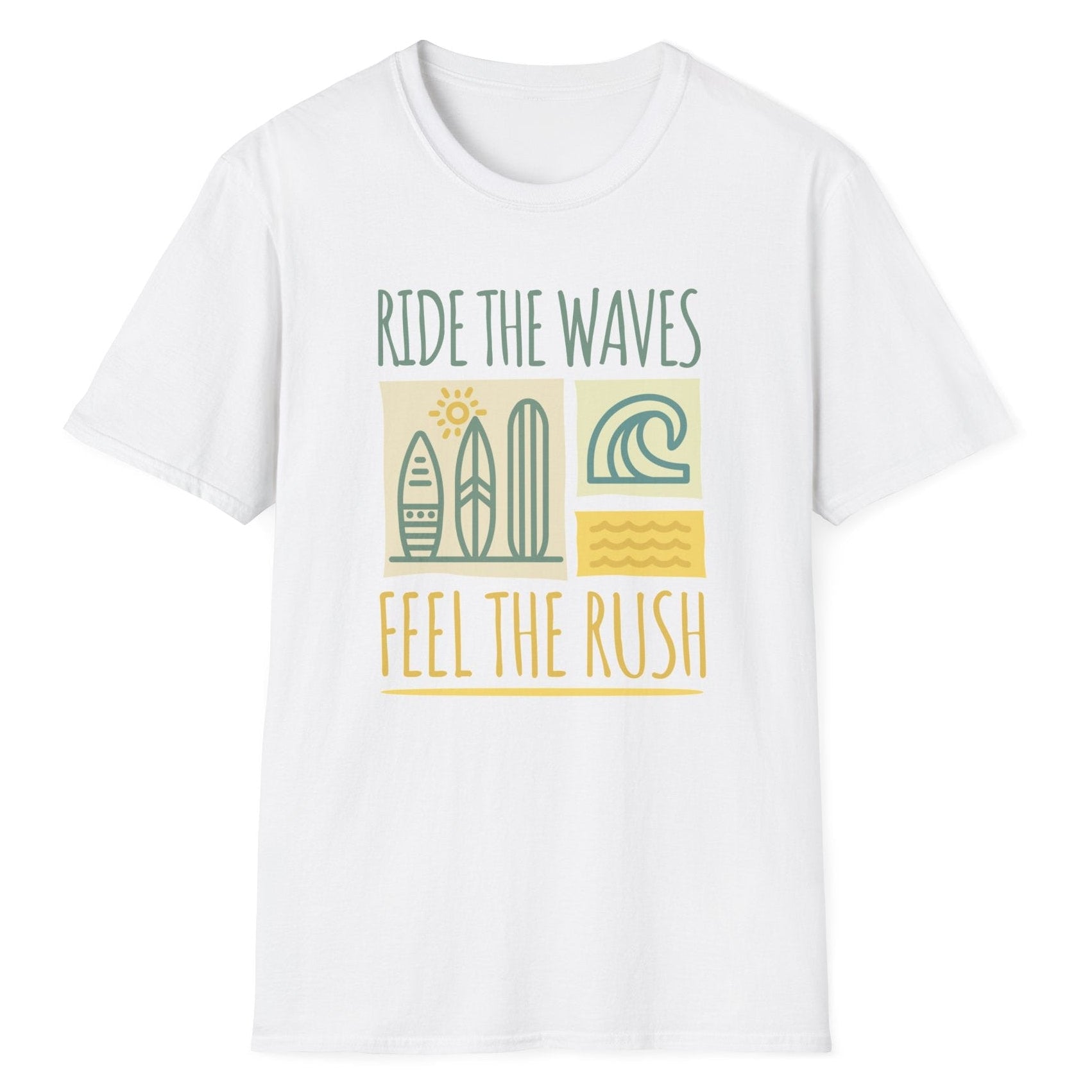 Ride The Waves Straight Fit Unisex Tişört – Retro Surf Temalı Yazlık Baskılı T-Shirt