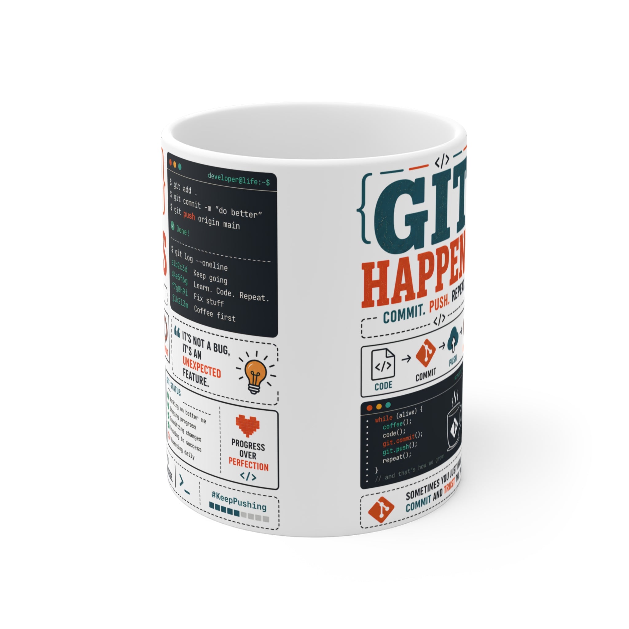 Yazılımcı Temalı Porselen Kupa – "GIT Happens" Tasarımı