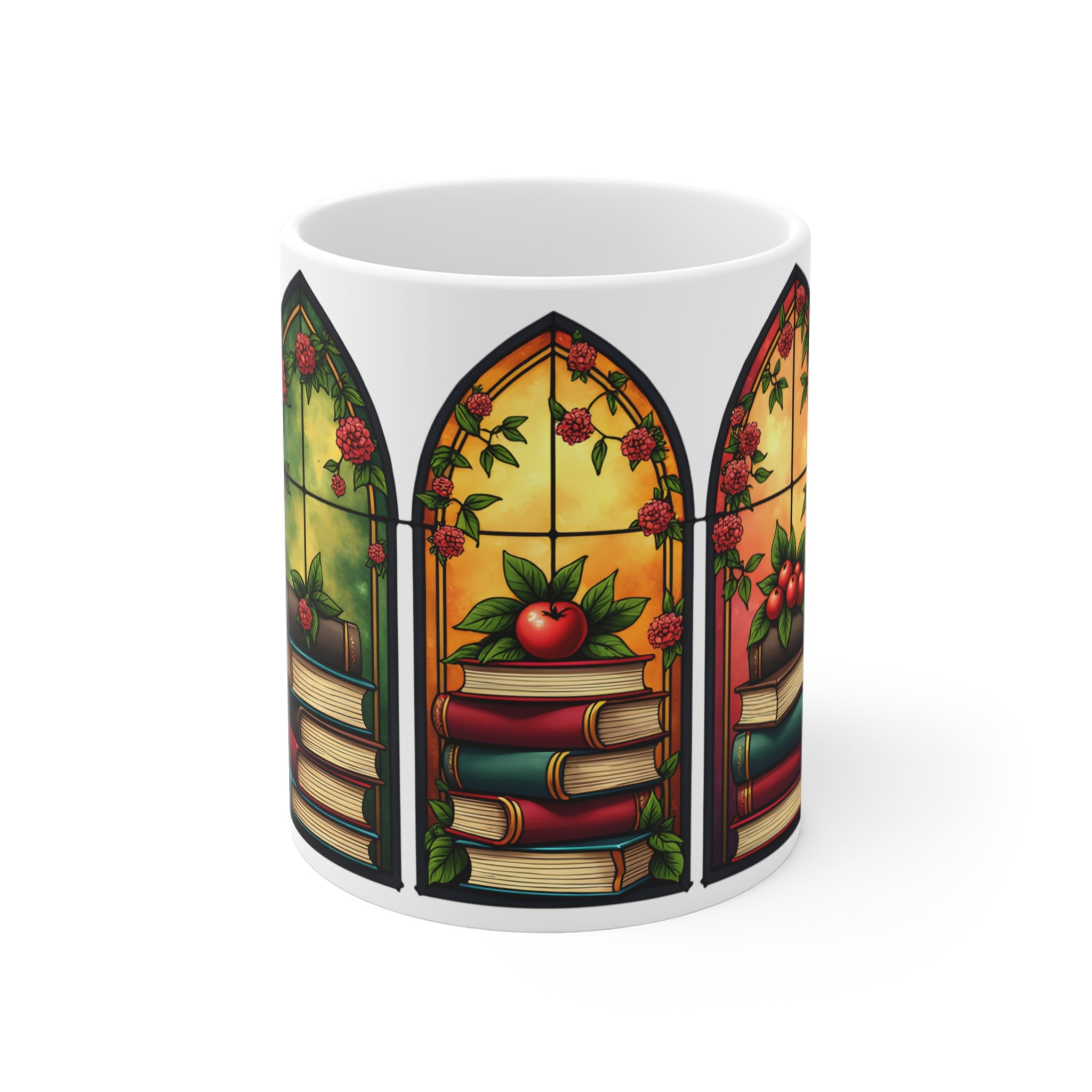 Stained Glass Kitap Desenli Porselen Kupa – Book Lover Kahve Kupası