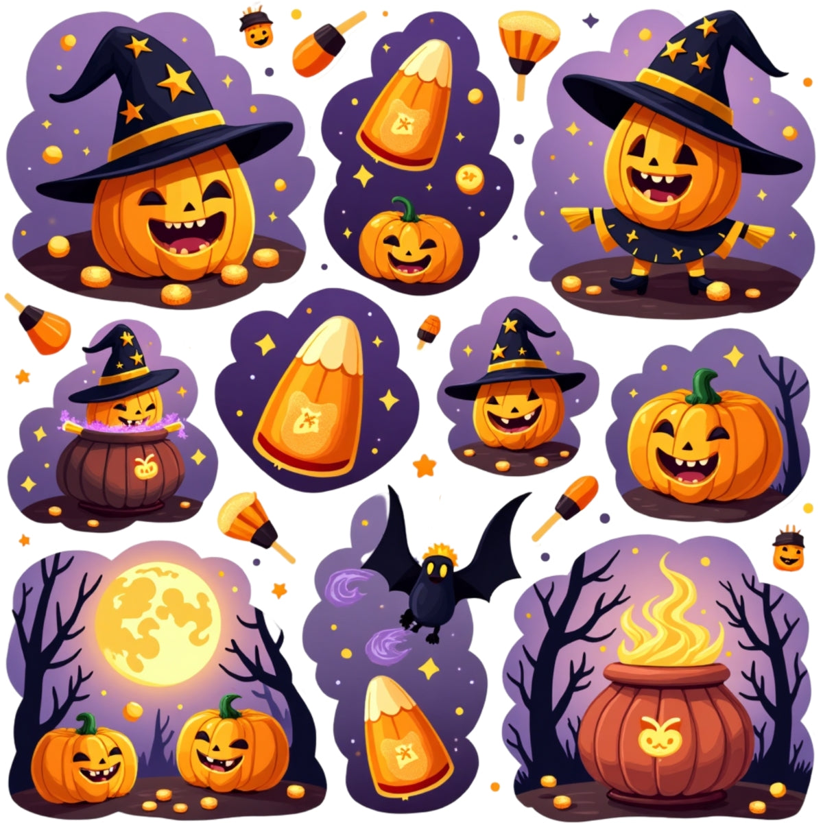 Tatlı Hayaletler ve Kedi Arkadaşlar – 3 Sayfa (15x15 cm) Stiker Seti