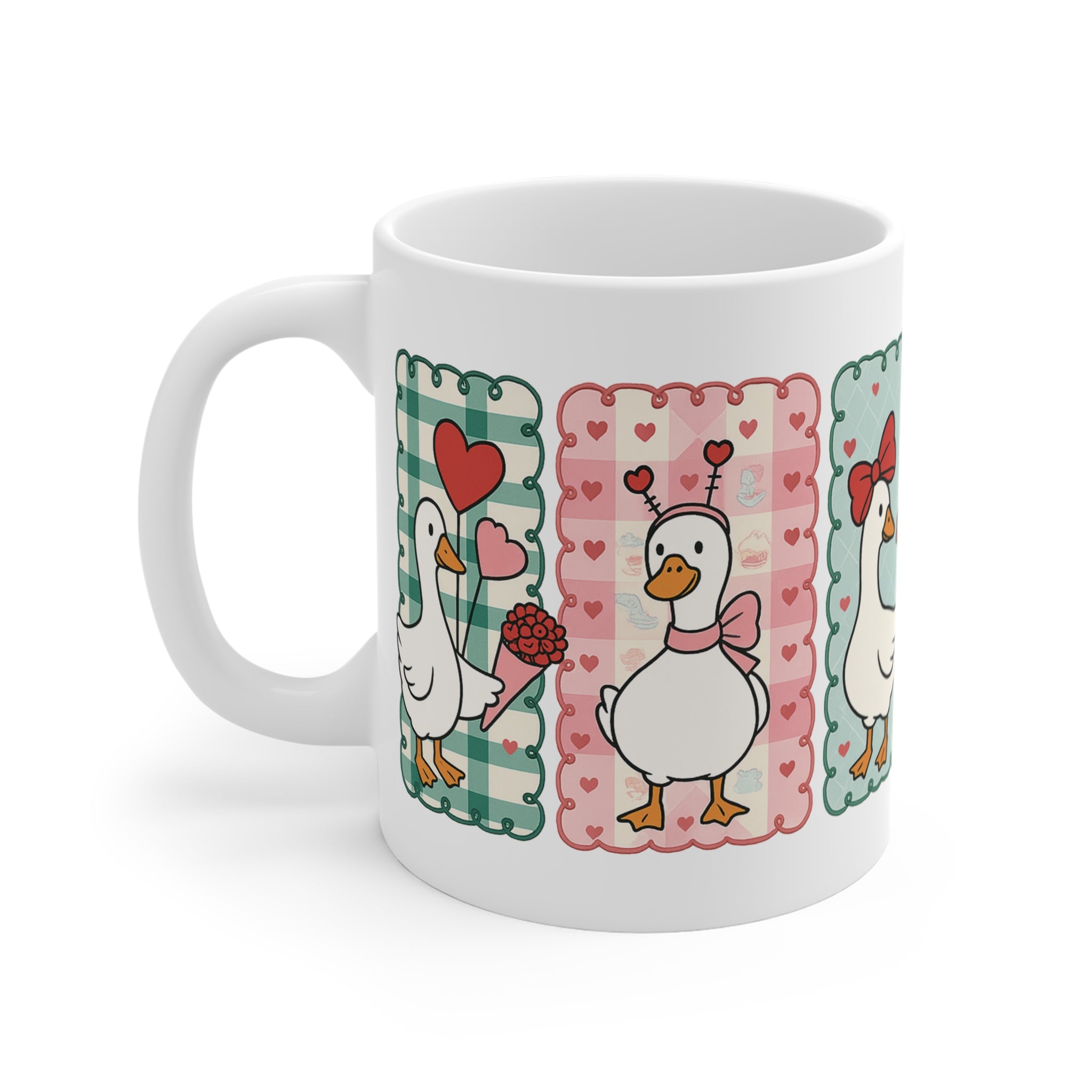 Sevimli Kazlar – Kalpli Desenli Seramik Kupa