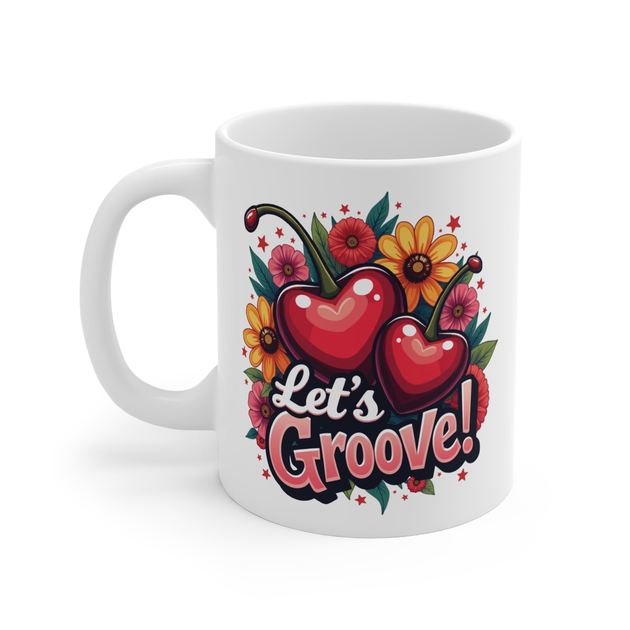 Let’s Groove! Çiçek & Kiraz Desenli Porselen Kupa