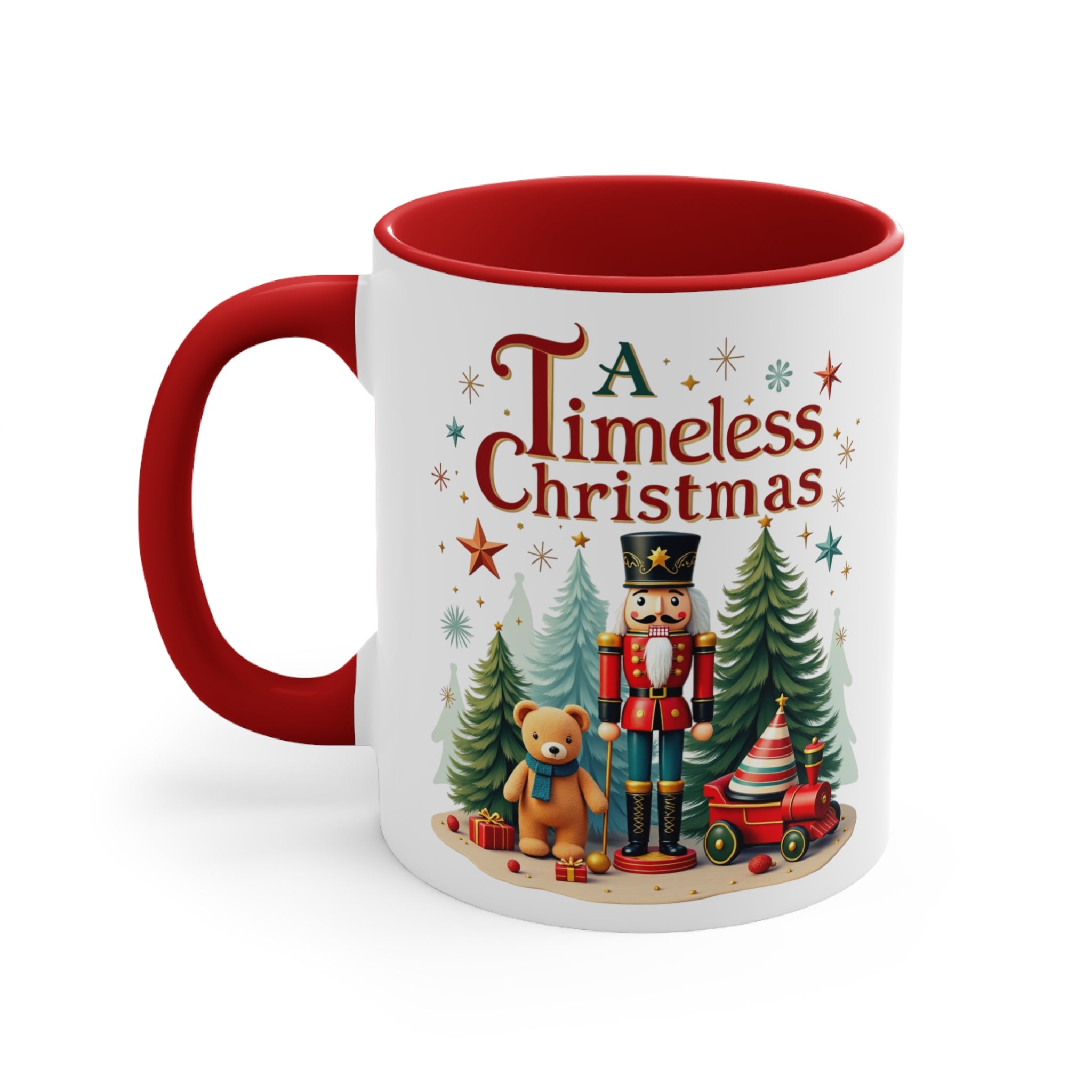 A Timeless Christmas Fındıkkıran Desenli Porselen Kupa | Kırmızı Kulplu 325 ml