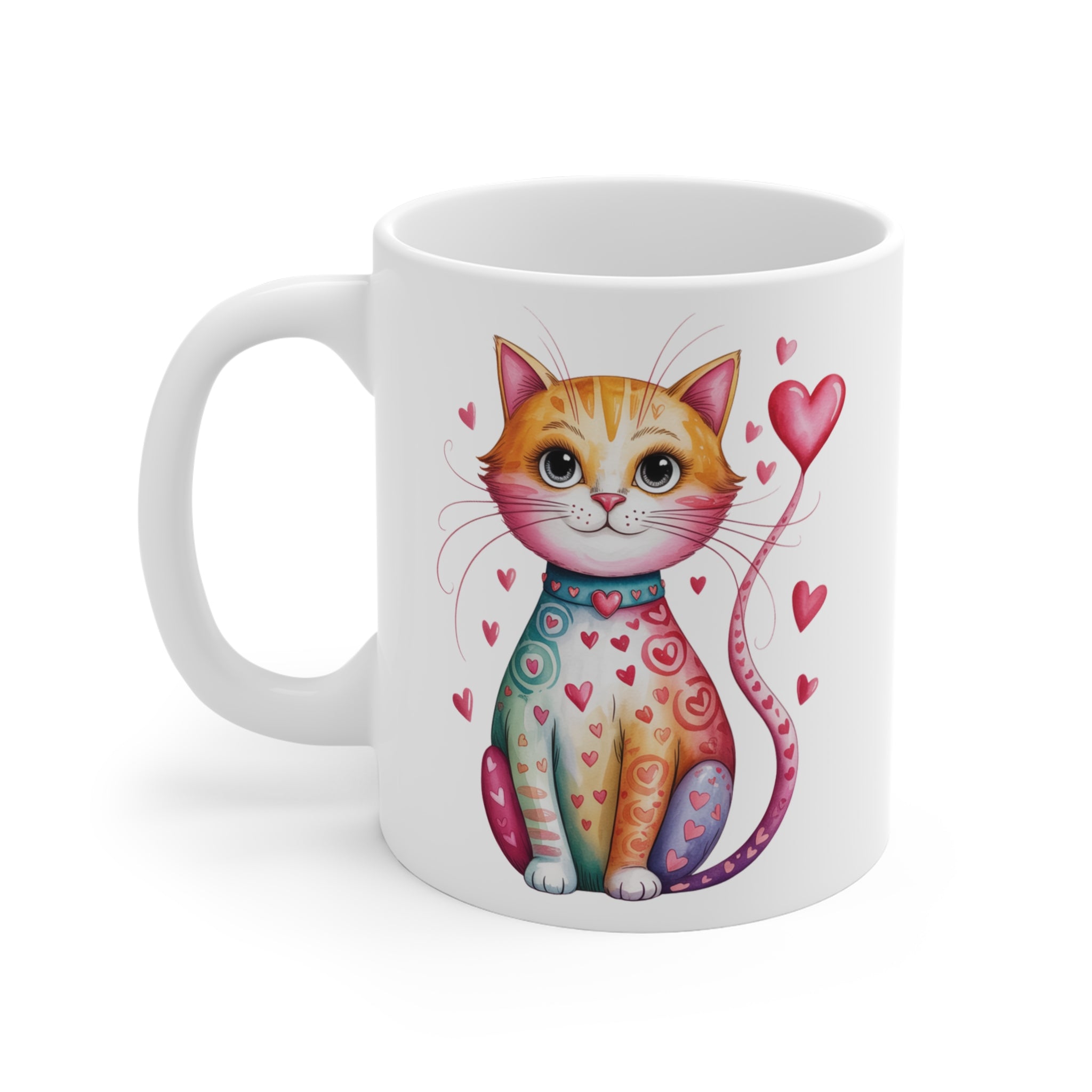 Heart Kitty Porselen Kupa – Sevimli Kedi Tasarımlı Kahve Kupası