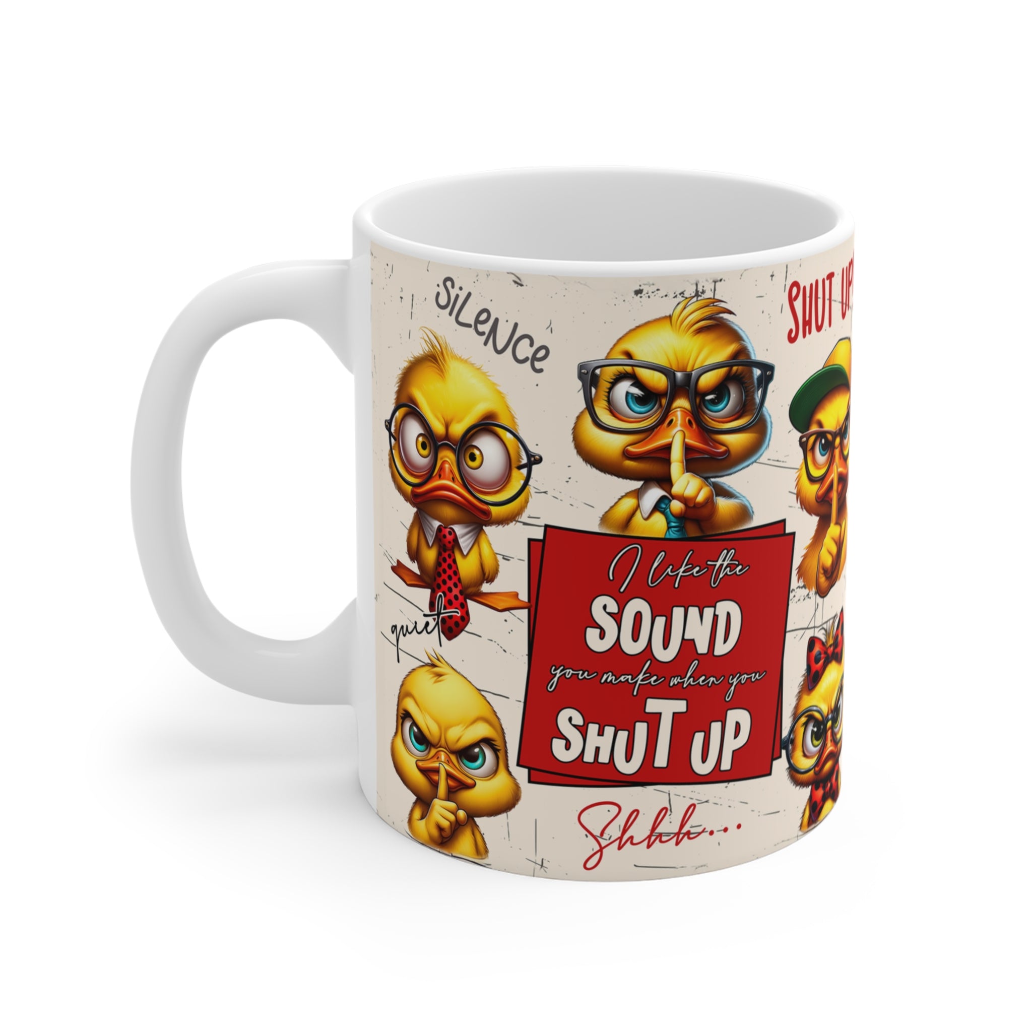 Komik Ördek Tasarımlı Porselen Kupa – “Shut Up” Funny Coffee Mug