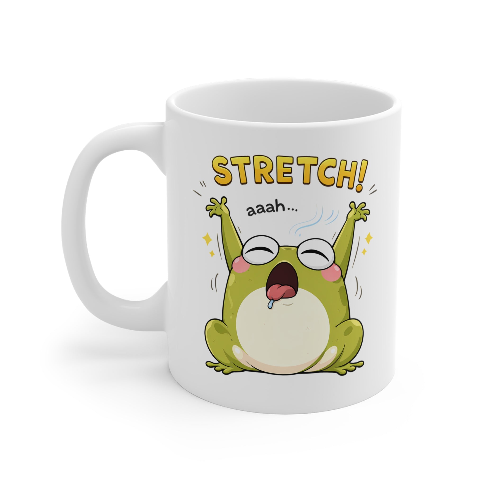 “Stretch!” Sevimli Kurbağa Porselen Kupa – Enerjik Sabah Kahve Kupası