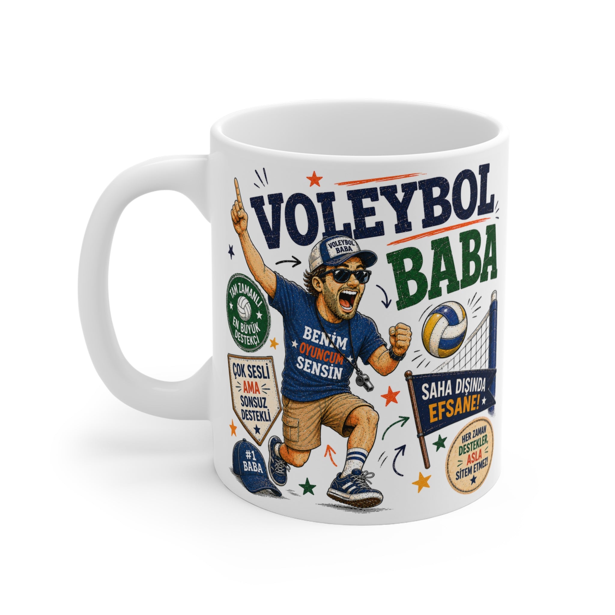 Voleybol Baba Baskılı Porselen Kupa – Eğlenceli Spor Temalı Baba Kupası