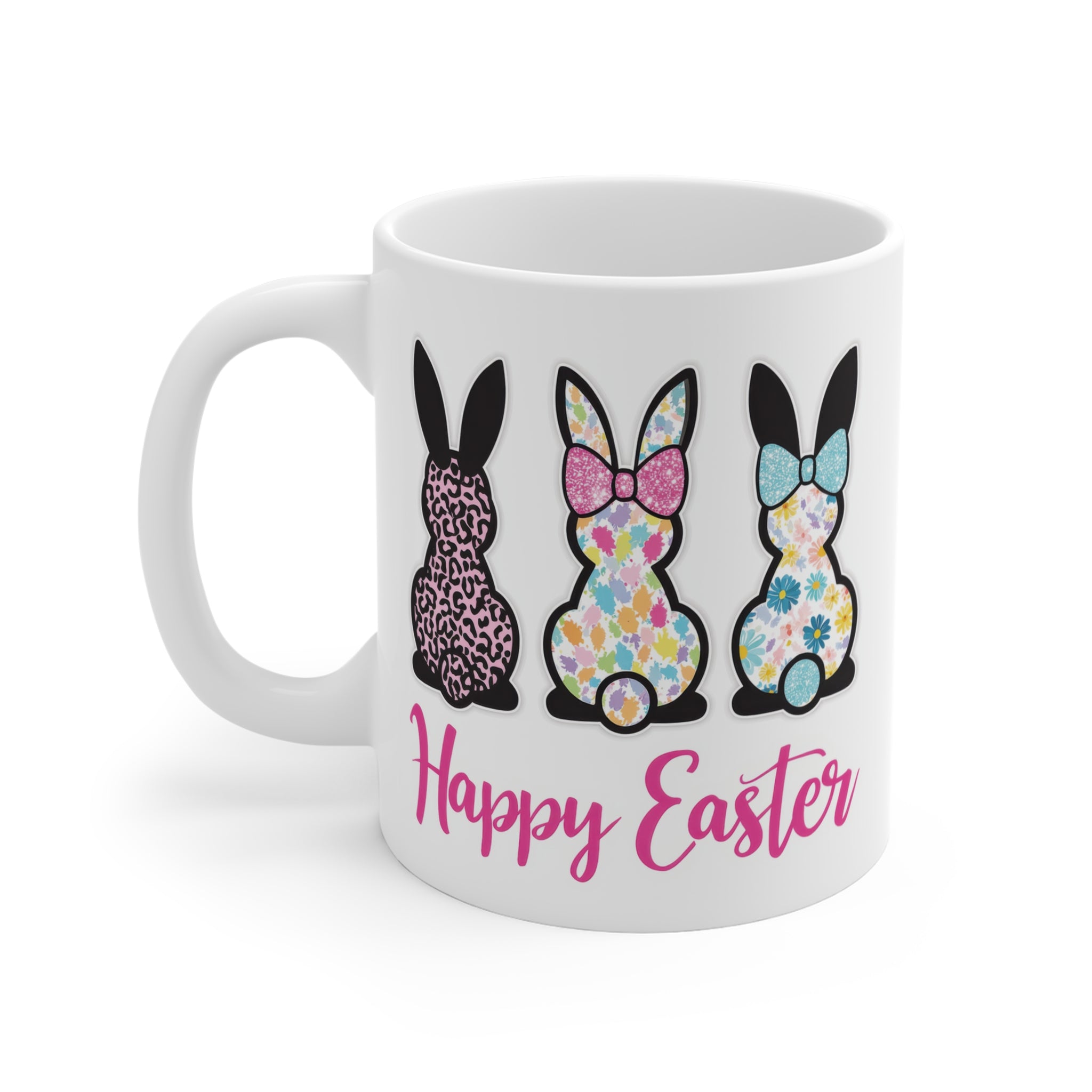 Happy Easter Porselen Kupa – Modern Tavşan Desenli Paskalya Kupa, Renkli & Eğlenceli Tasarım