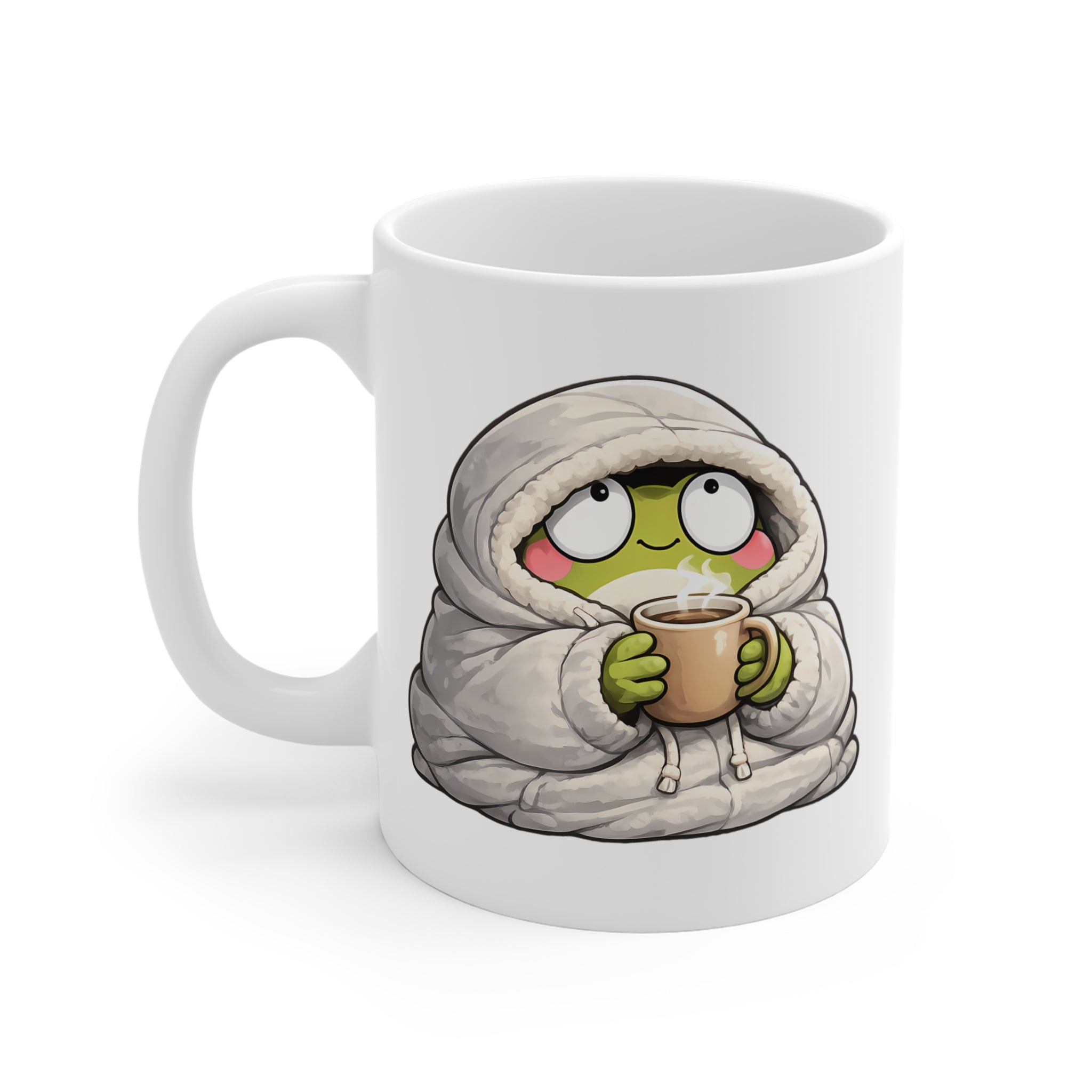 Sevimli Kurbağa Tasarımlı Porselen Kupa – Cozy Coffee Mug, Hediye Fikri