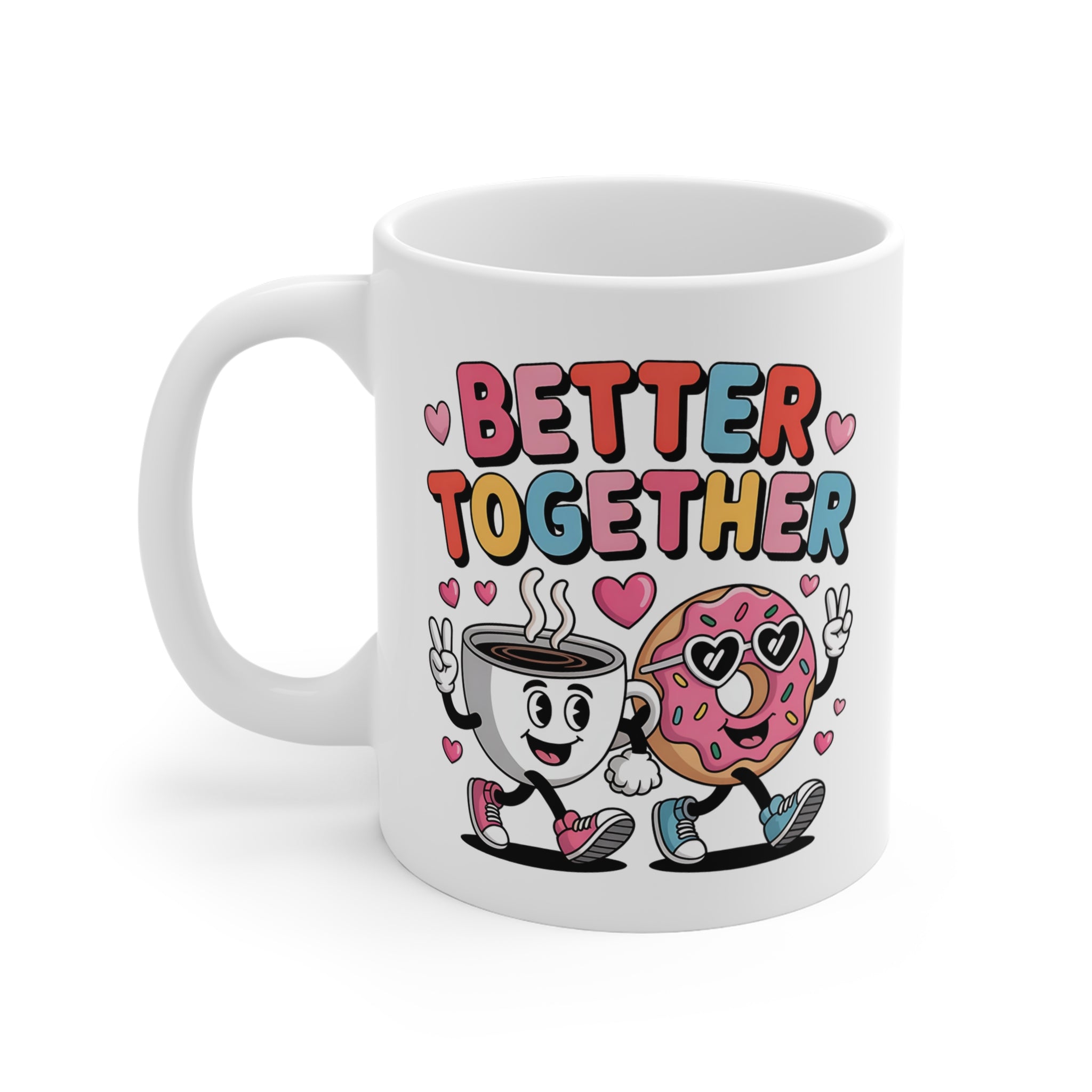 Better Together Baskılı Porselen Kupa – Sevimli Kahve & Donut Tasarım