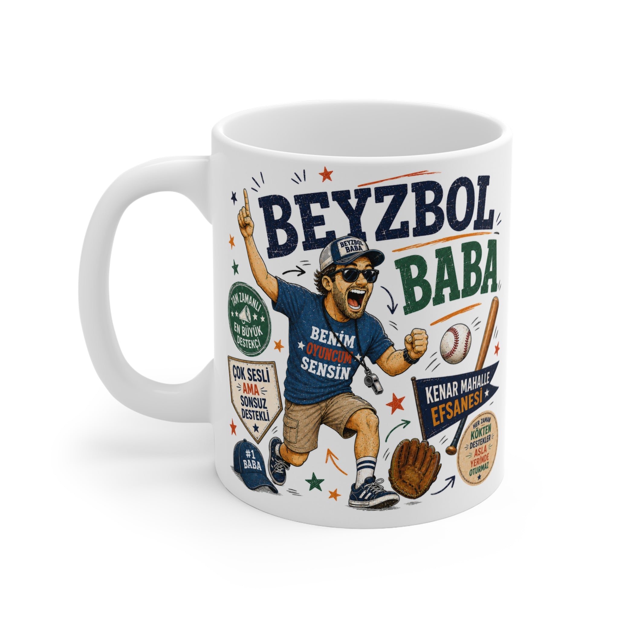 Beyzbol Baba Baskılı Porselen Kupa – Spor Temalı Eğlenceli Baba Kupası