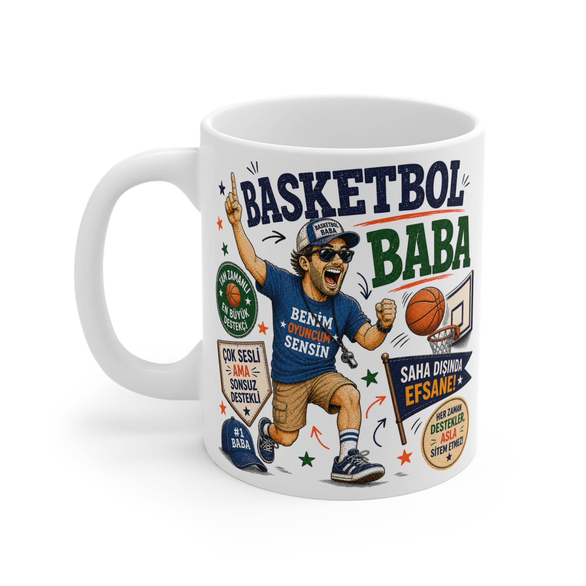 Basketbol Baba Baskılı Porselen Kupa – Eğlenceli Spor Temalı Baba Kupası
